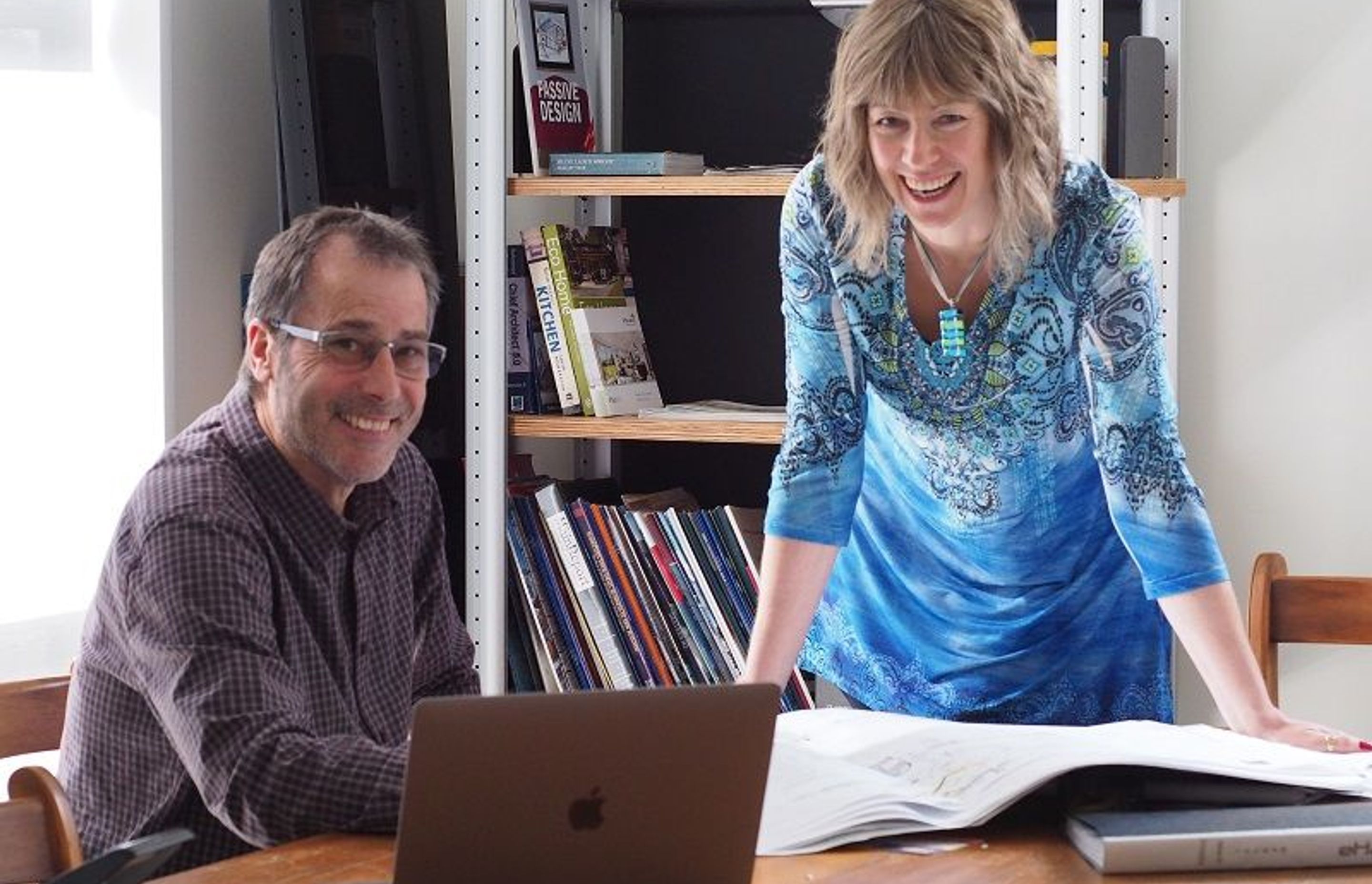 Neil McMillan, our architectural designer and Trudi Baird, administration/accounts, in our meeting room

