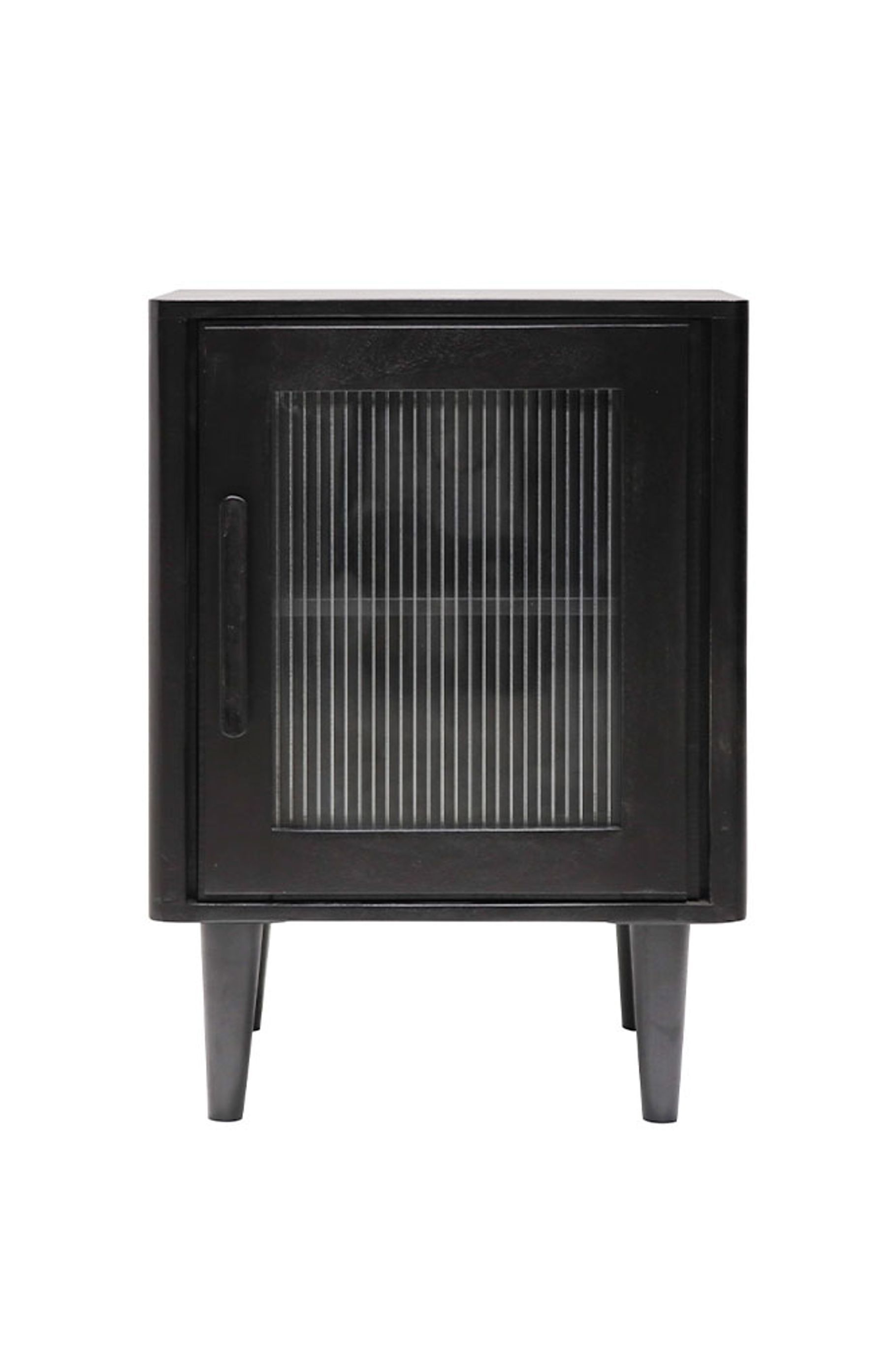 Incorporate fluted glass into your bedroom furniture - this slick black Tate glass bedside from Hawthorne collections is a perfectly elegant way to incorprate fluted glass in your bedroom.