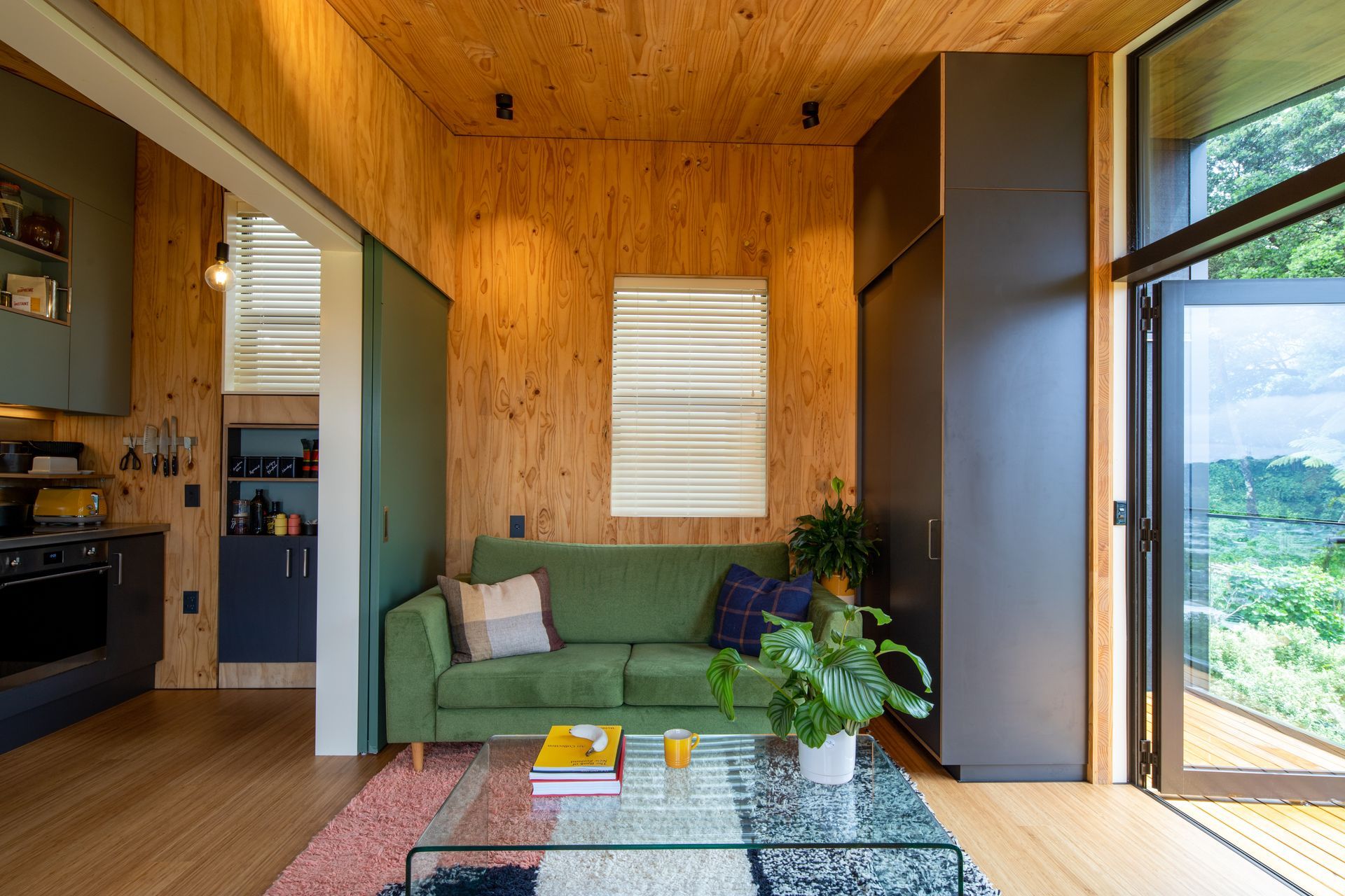 Indoor-outdoor flow is created with the connection of the porch module to the multi-use module.