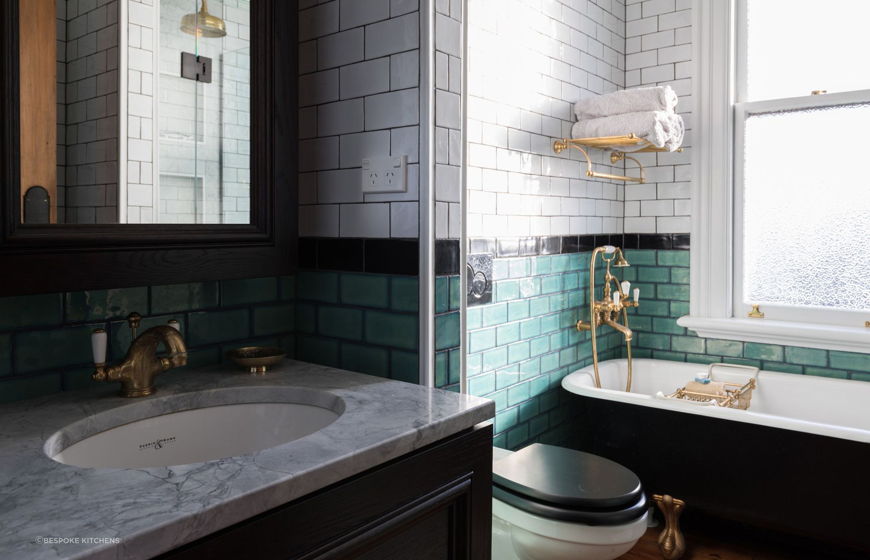 Extremely well balanced mixing and matching of colours in this Adelaide Road bathroom.