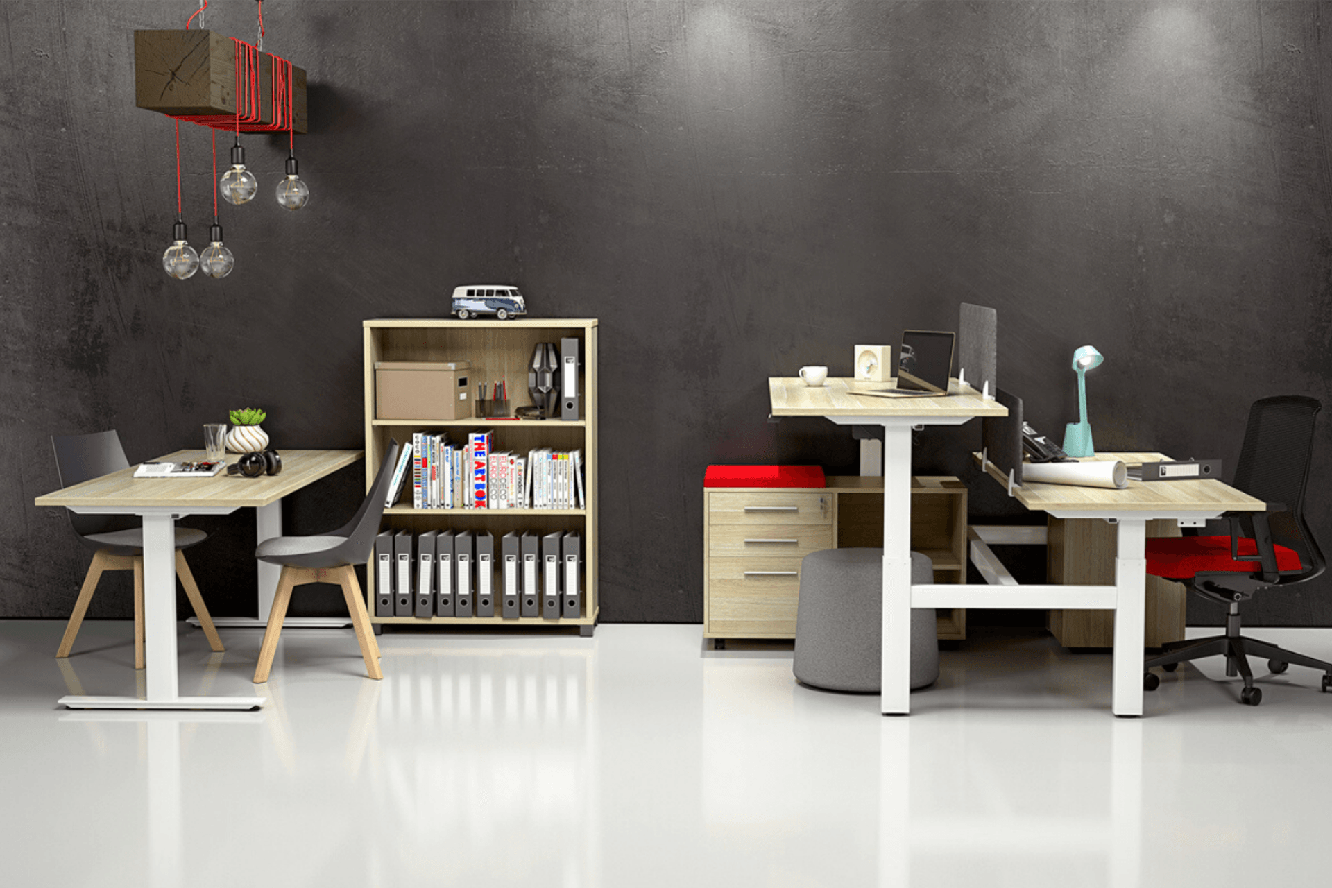 Agile desks' understated simplicity allows users to alternate between seated and standing work positions.