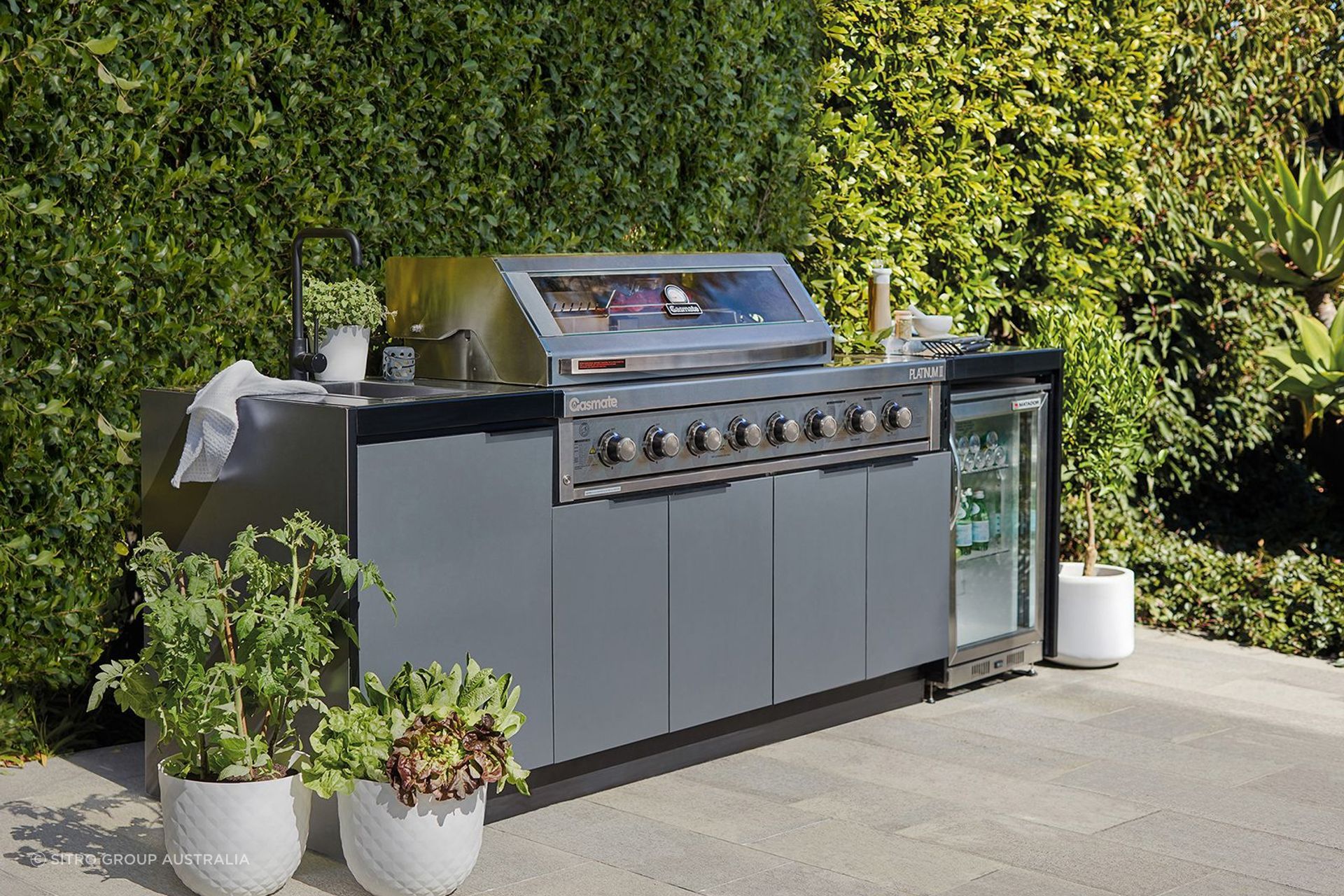 The AlfrescoPlus Double Fridge Module comes with high-quality waterproof PVC panels