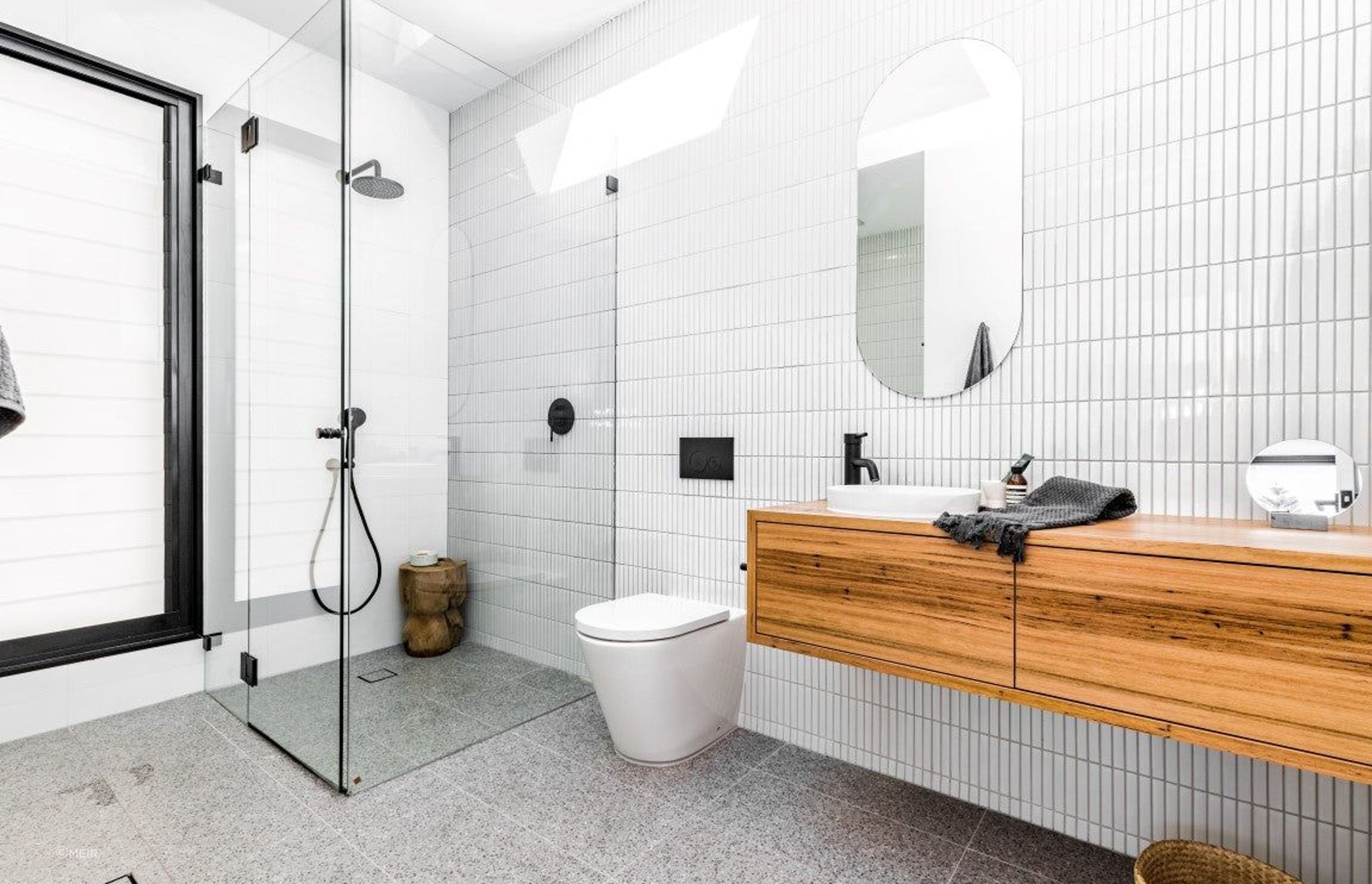 Floor mounted toilets come in any styles and have many accessories like Meir's Sigma 21 Dual Flush Plates by Geberit