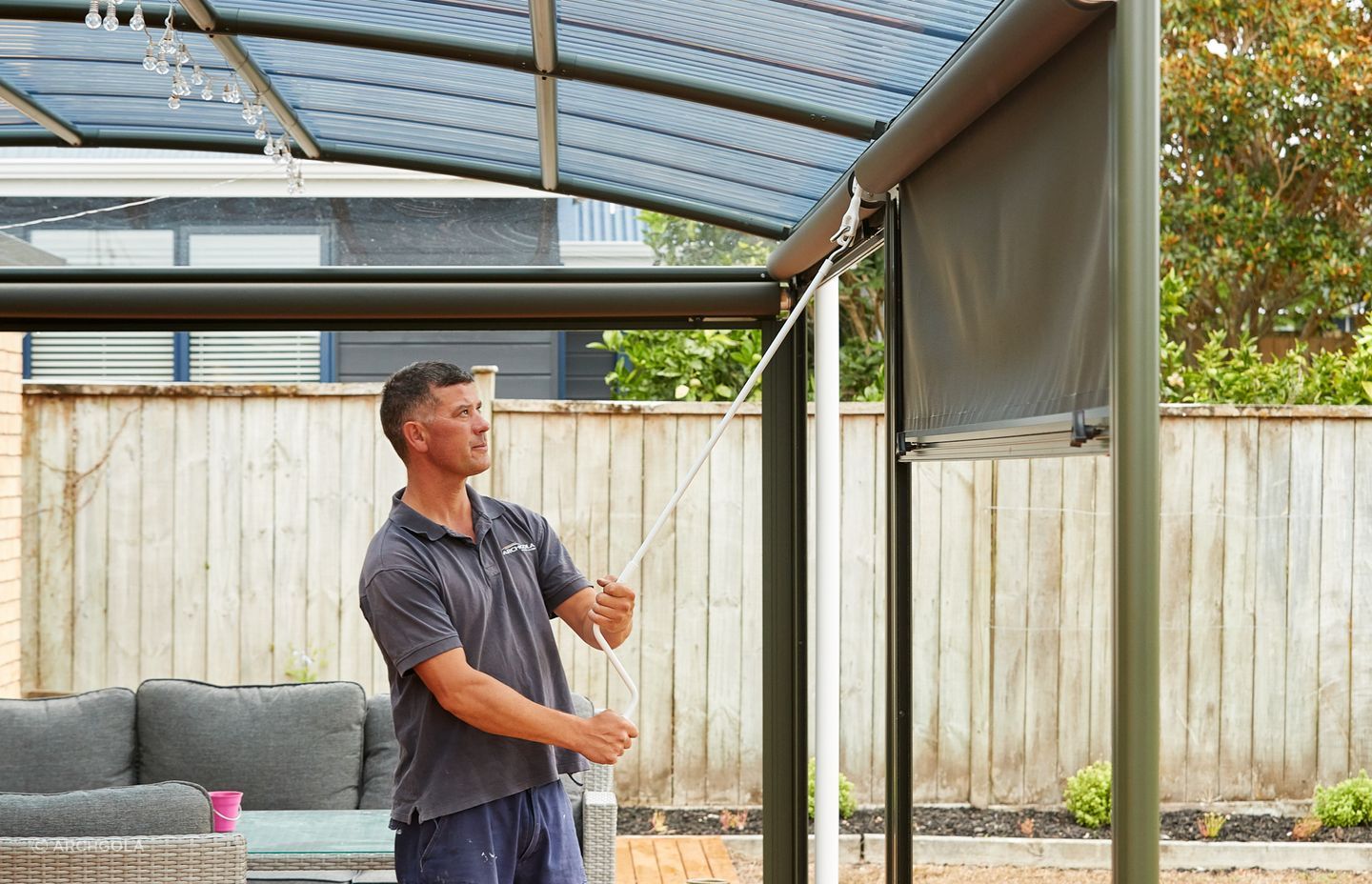 Securing your blinds before a storm is always well advised, easily done with the reliable Archgola Blinds.