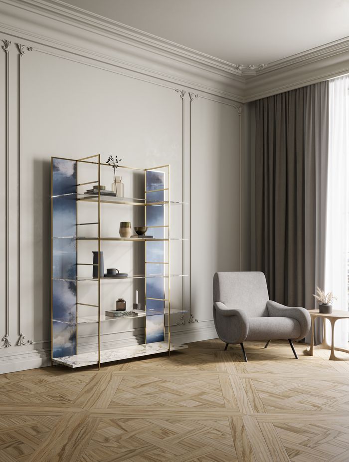 Marciana bookcase with Laguna di Grado finishing