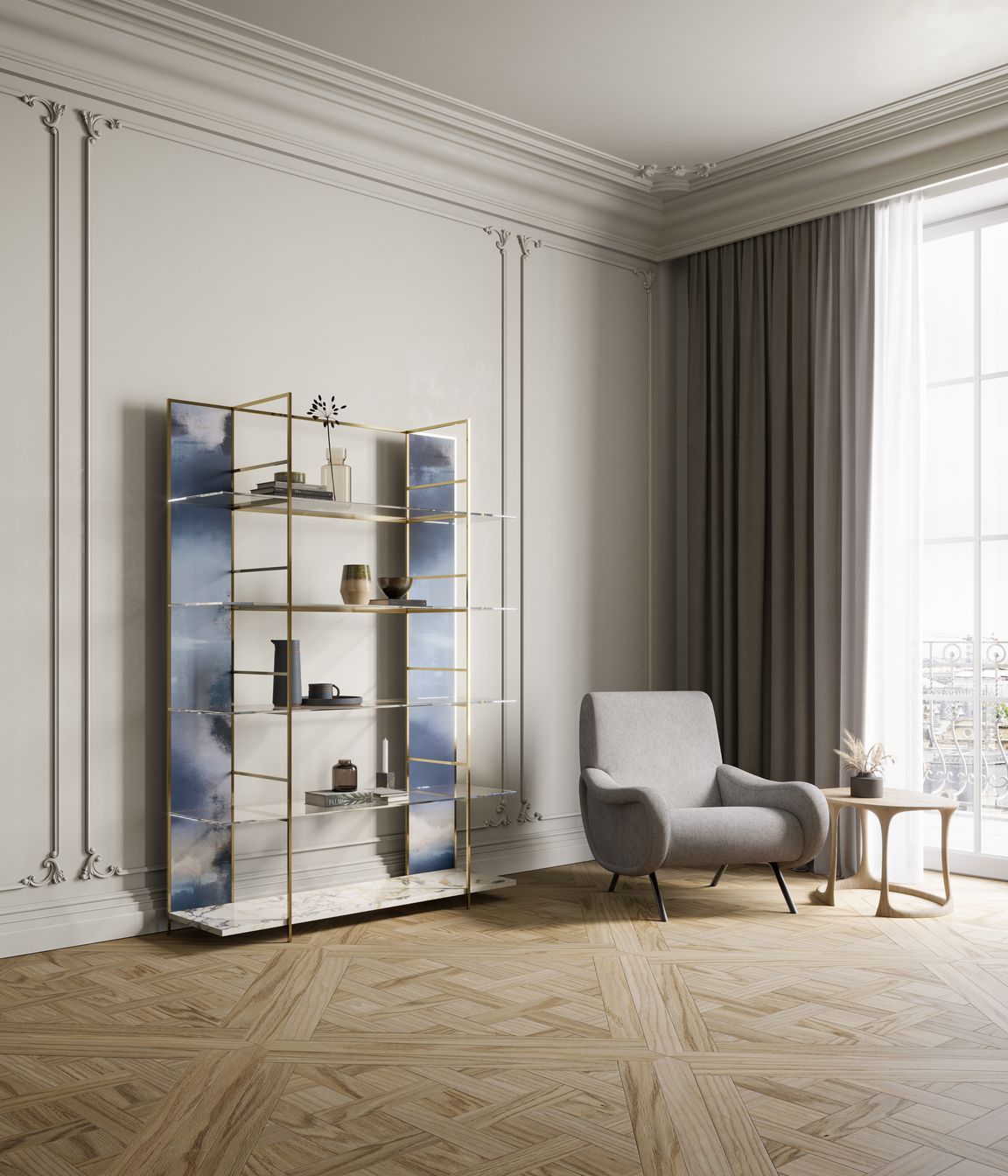 Marciana bookcase with Laguna di Grado finishing
