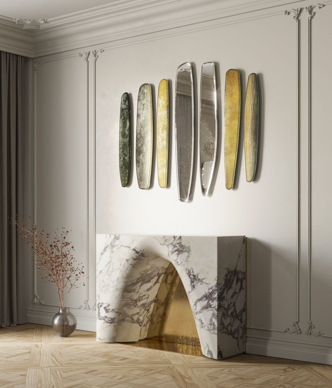 Scorci Verticali mirrors with Etna finishing