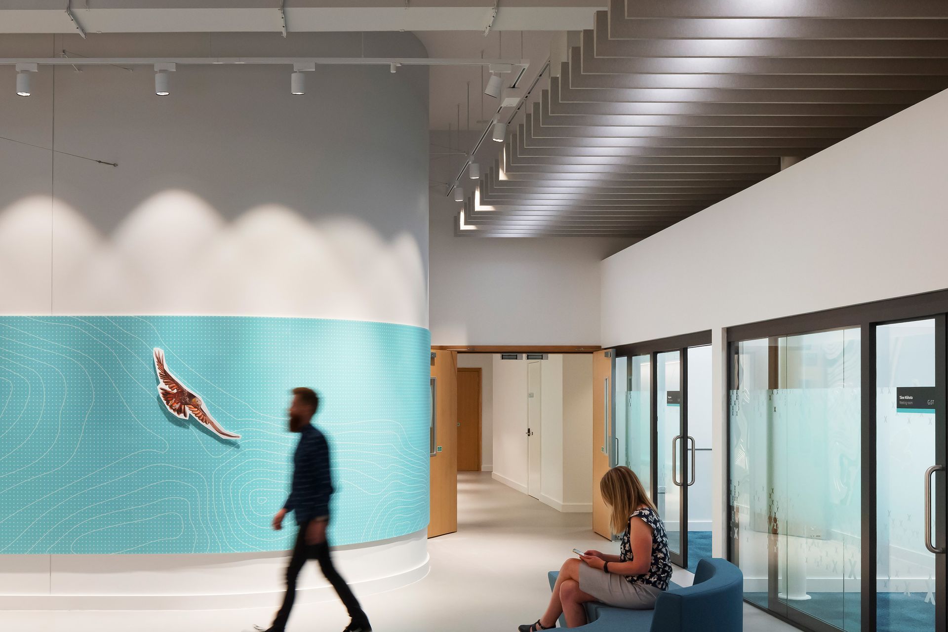 For the Greater Wellington Regional Council offices, Athfield Architects specified Frontier acoustic baffles and teamed them with printed acoustic panels.