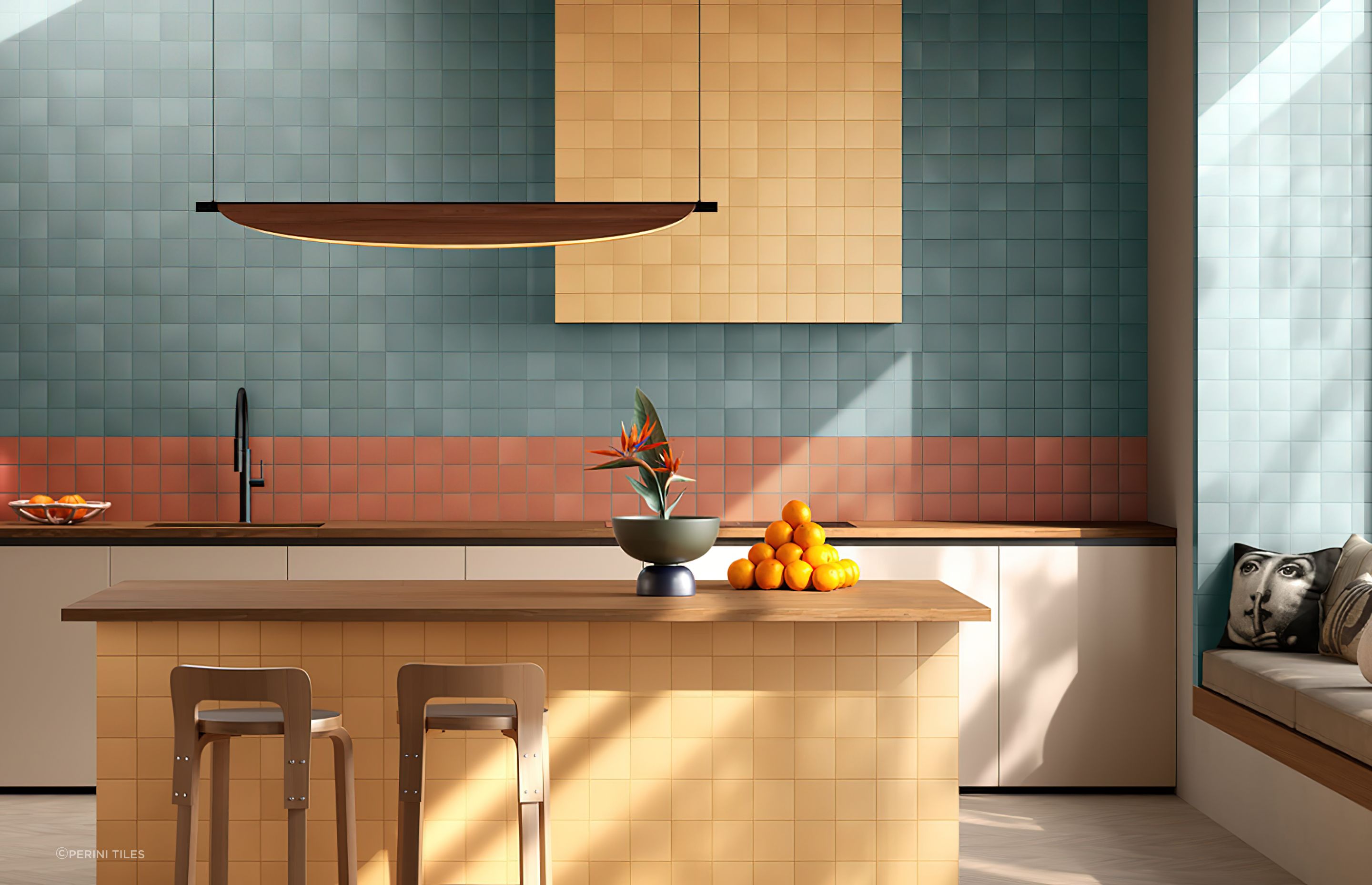 Available in a selection of classic square tiles and subway tile options, the Axel collection offers a smooth matte tile finish in a range of bold colours. A contemporary tiling solution, Axel can be used as both a floor or wall tile throughout the home’s interior spaces.
