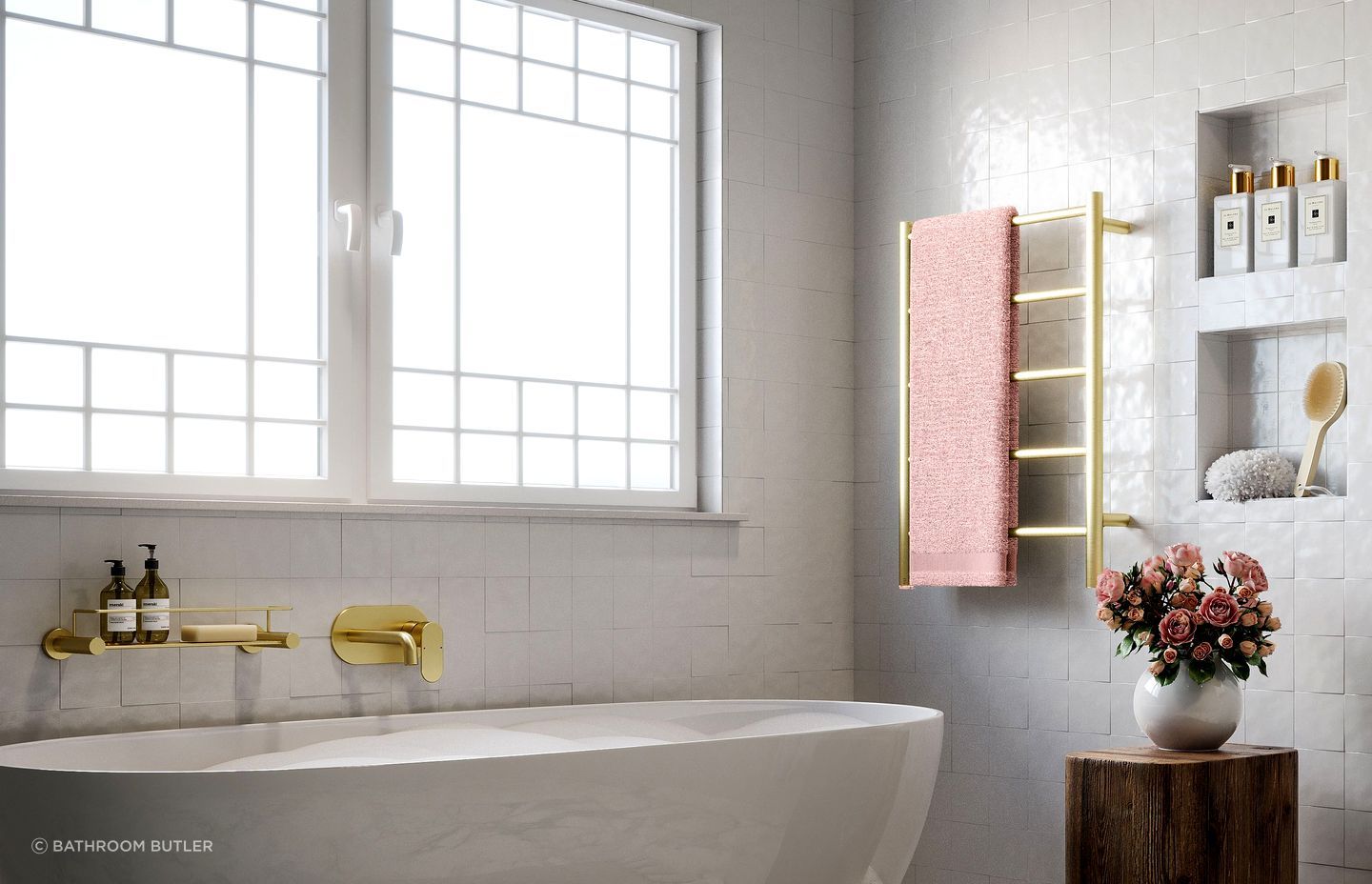 Natural 5 Bar 500mm Champagne Gold Heated Towel Rail