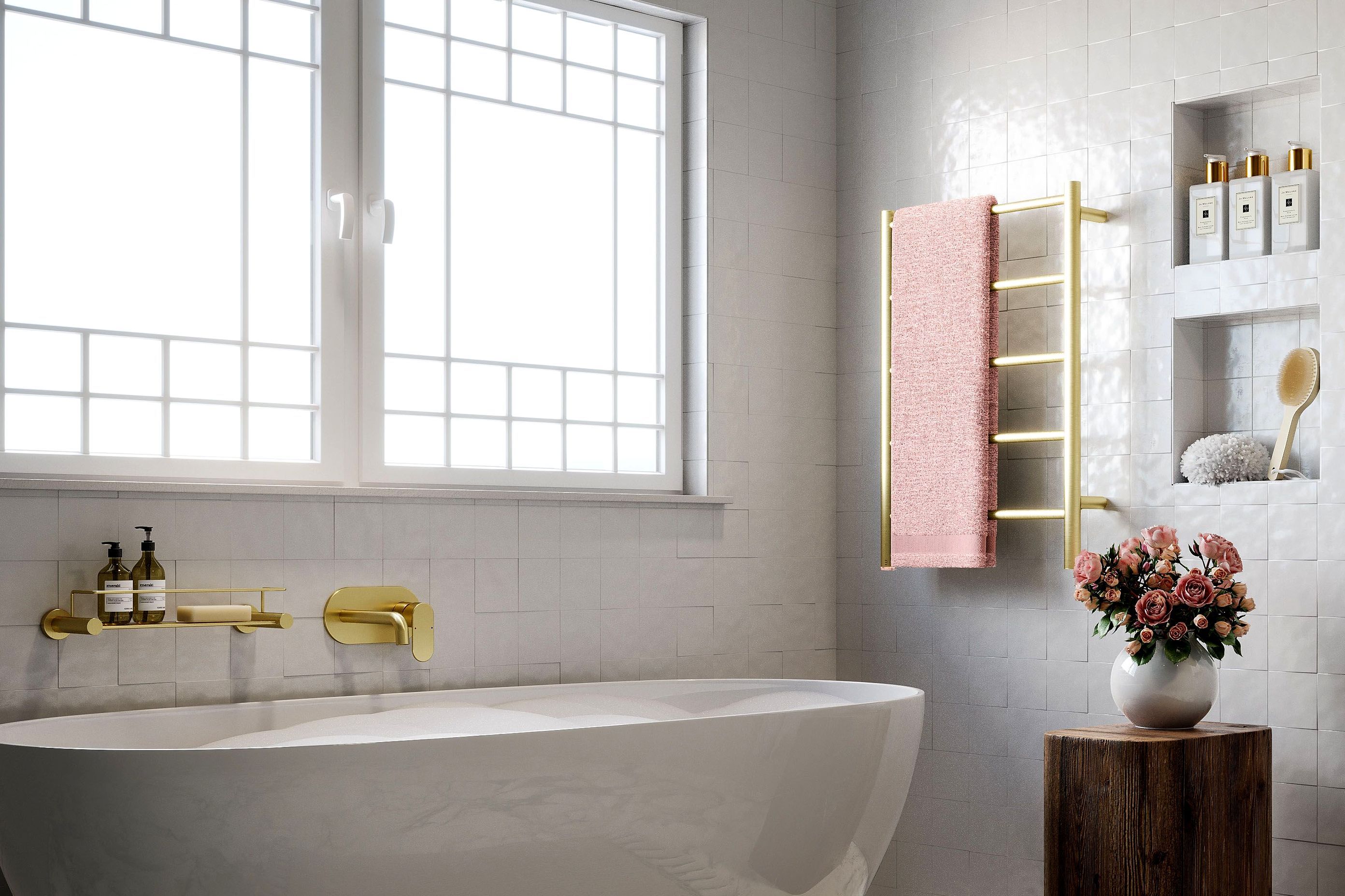 Natural 5 Bar 500mm Champagne Gold Heated Towel Rail