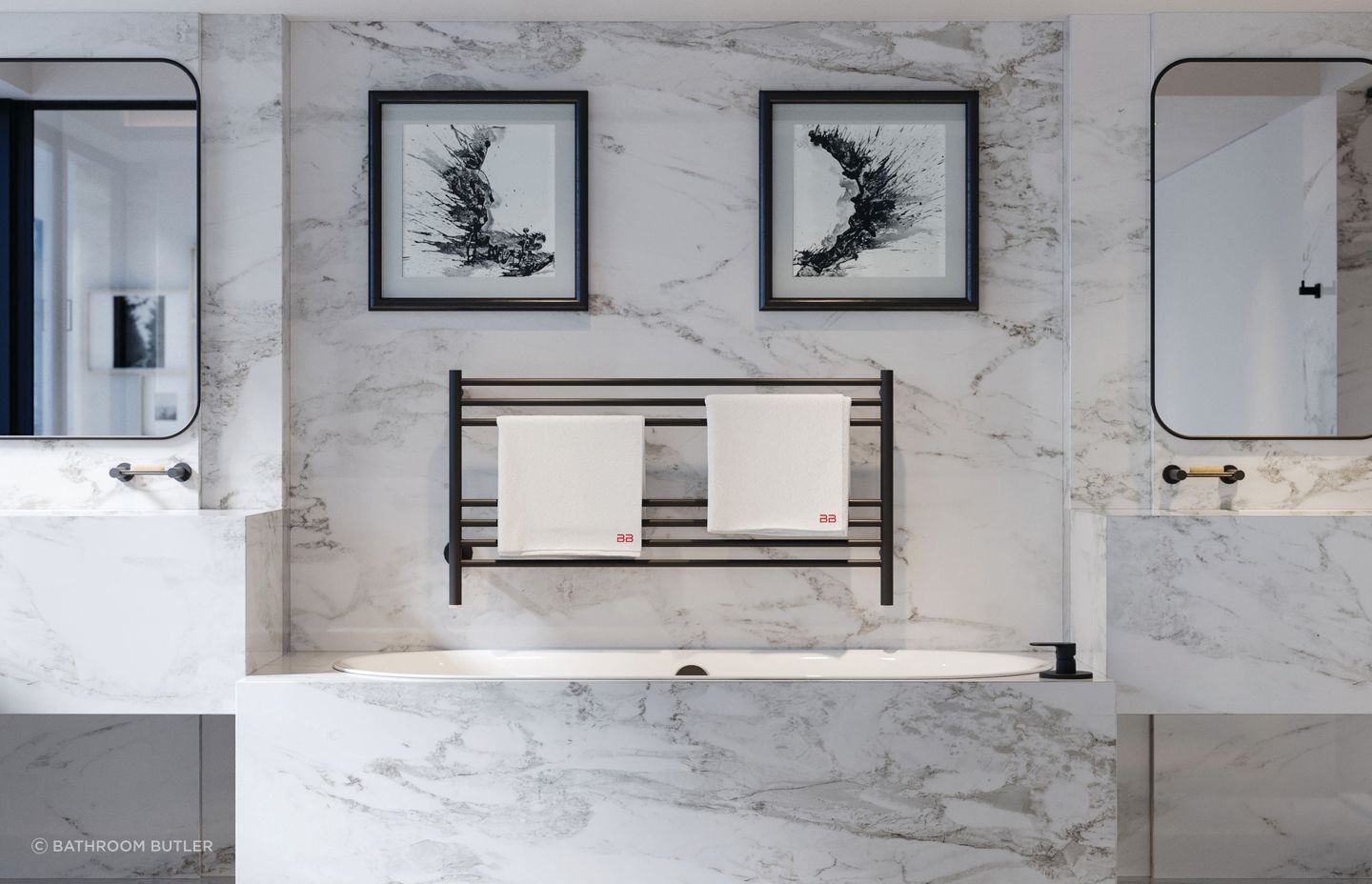 Natural 7 Bar 1100mm Matt Black Heated Towel Rail