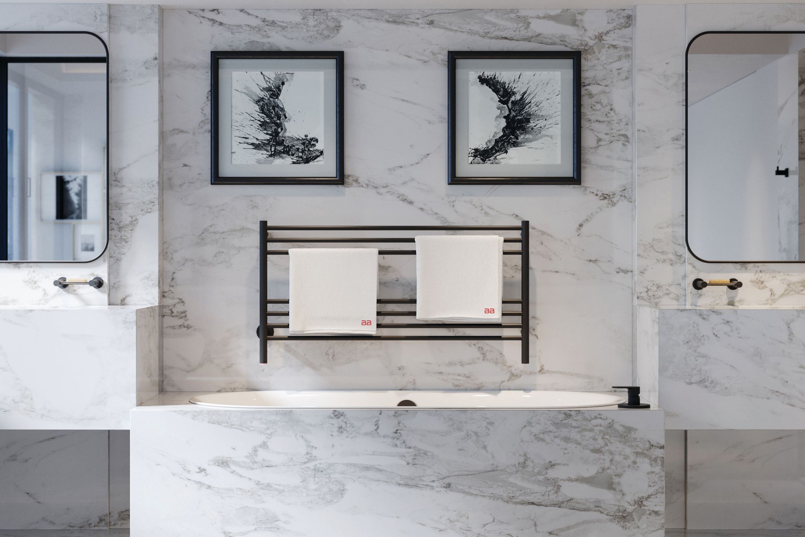 Natural 7 Bar 1100mm Matt Black Heated Towel Rail