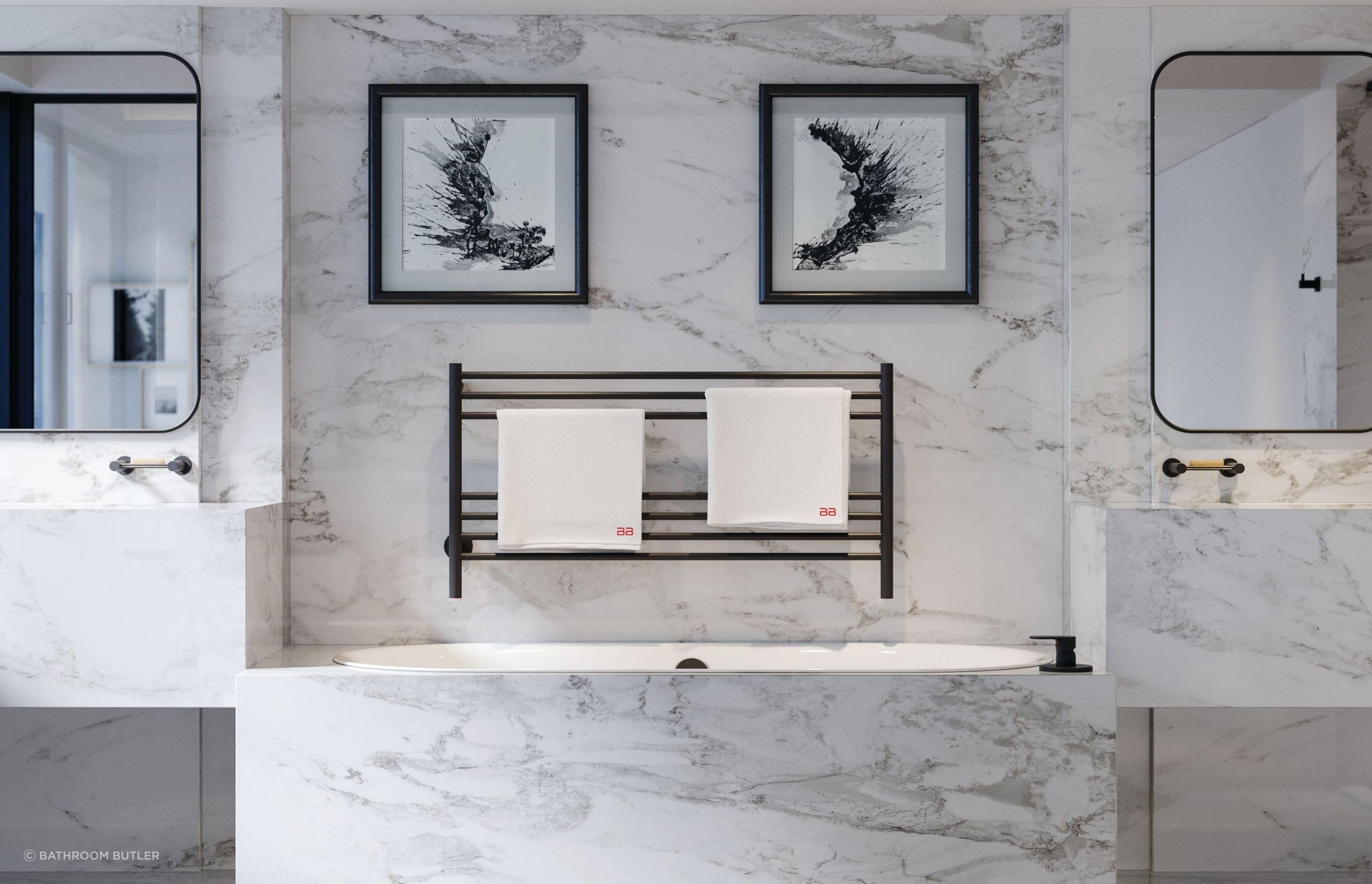 Natural 7 Bar 1100mm Matt Black Heated Towel Rail