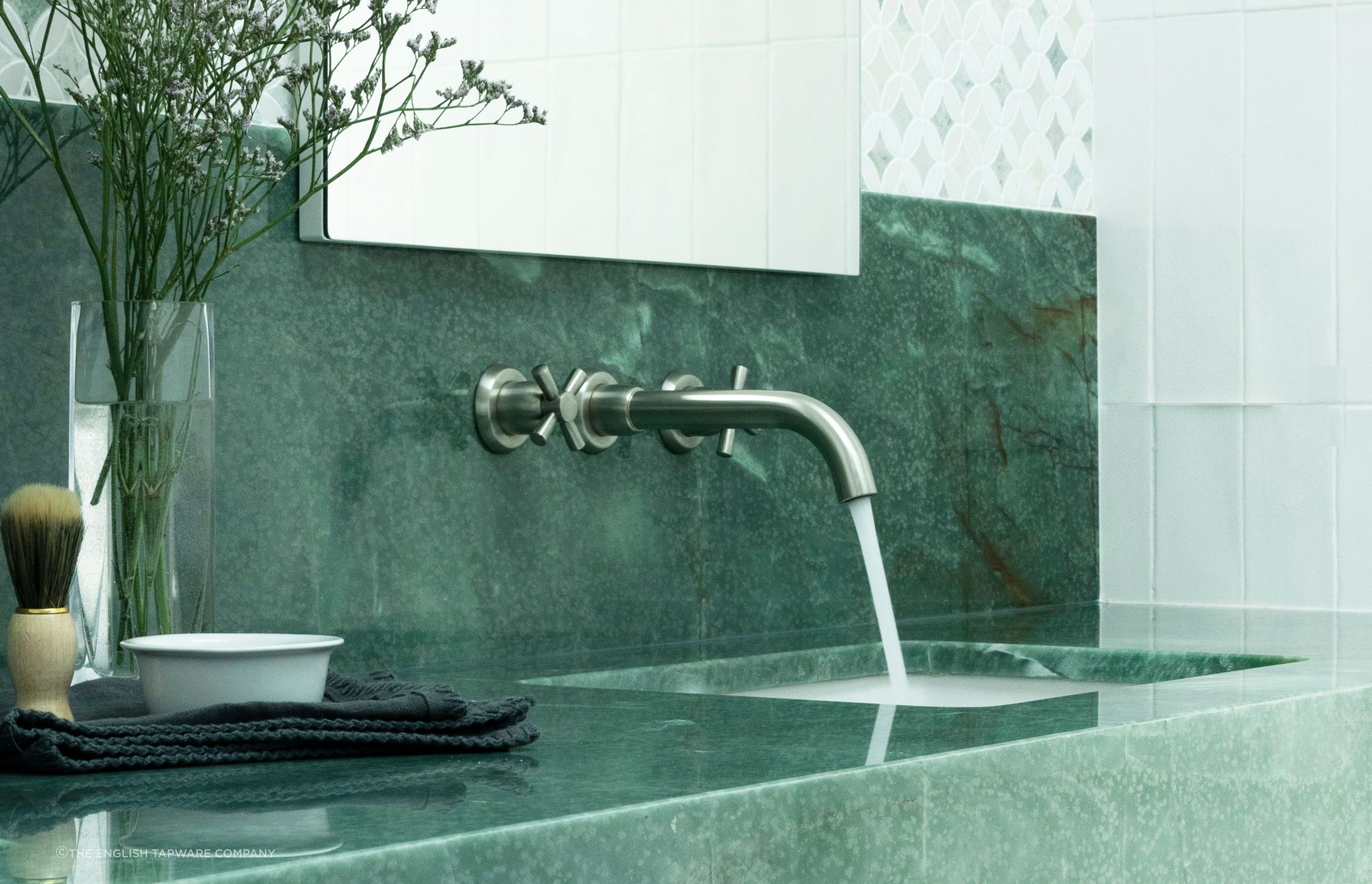 Perrin & Rowe Contemporary Wall Basin Set Crossheads from The English Tapware Company