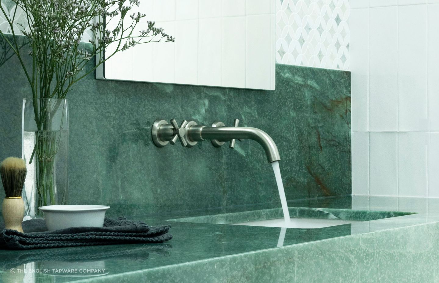 Bold and beautiful Perrin & Rowe Contemporary Wall Basin Set Crossheads