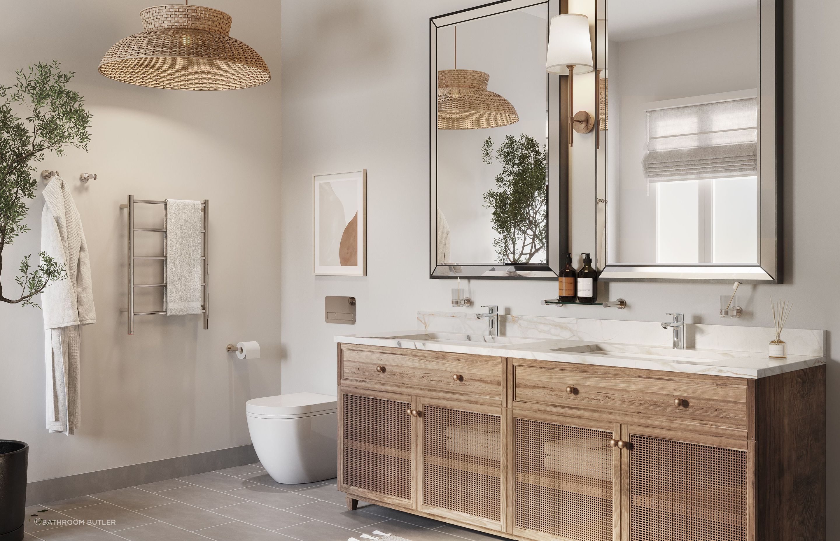 Bathroom Butler Polished 4600 Bathroom Accessories & NATURAL 5 bar Heated Towel Rail