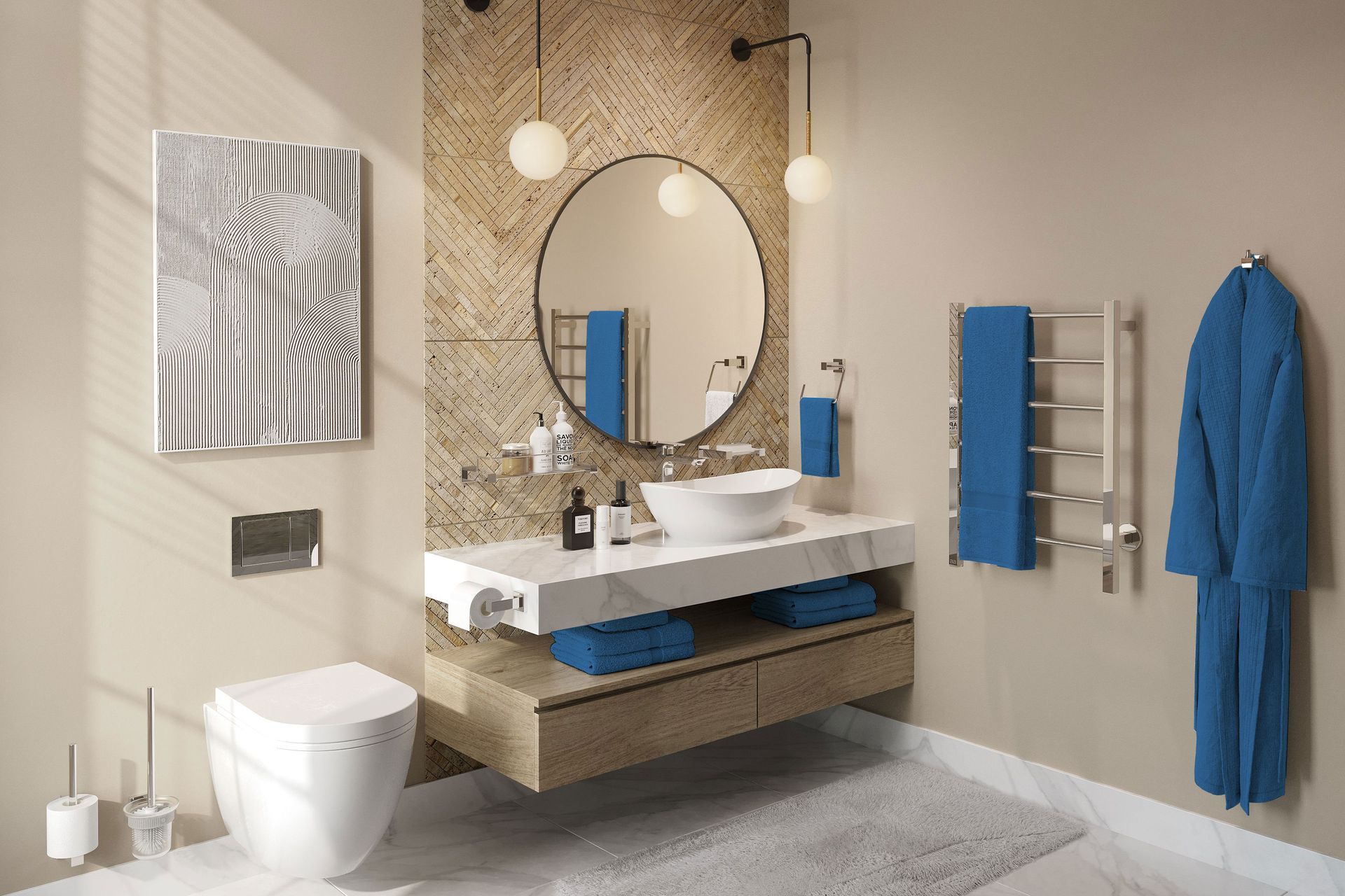 Bathroom Butler Polished 8500 Bathroom Accessories & CONTOUR 6 bar Heated Towel Rail
