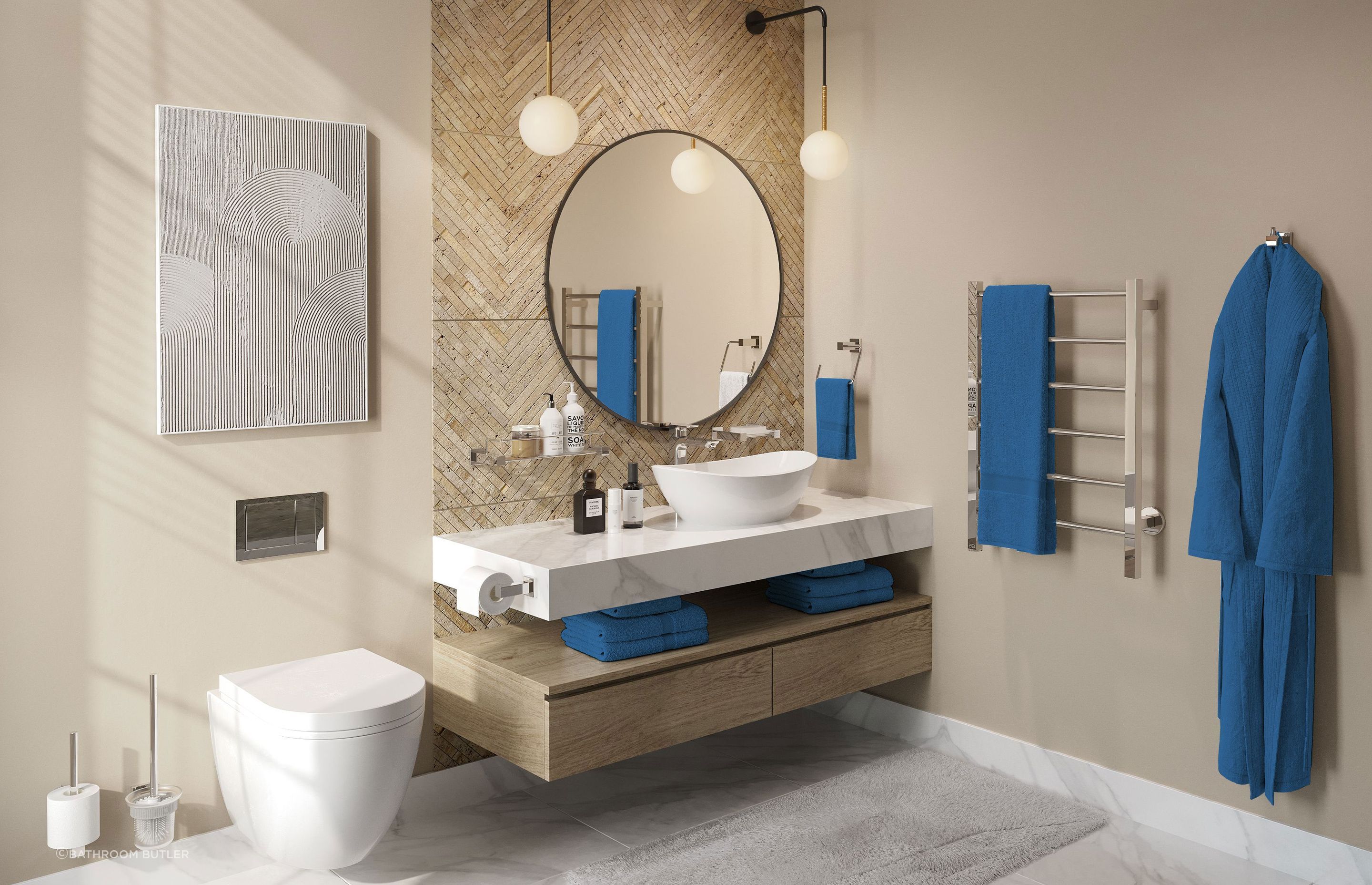 Bathroom Butler Polished 8500 Bathroom Accessories & CONTOUR 6 bar Heated Towel Rail