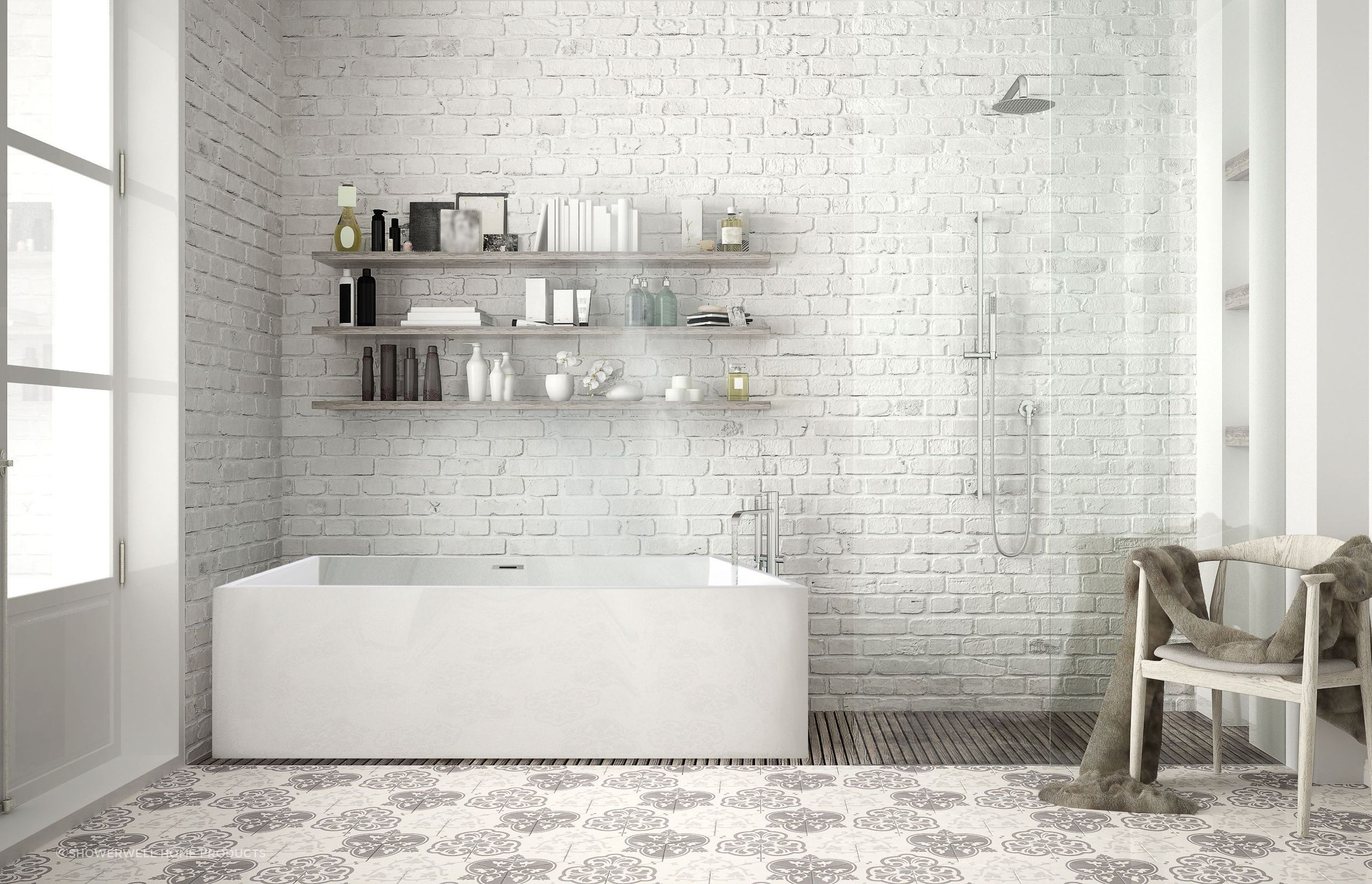 The deep and luxurious Nerea Freestanding Bath can be installed in a corner to free up space