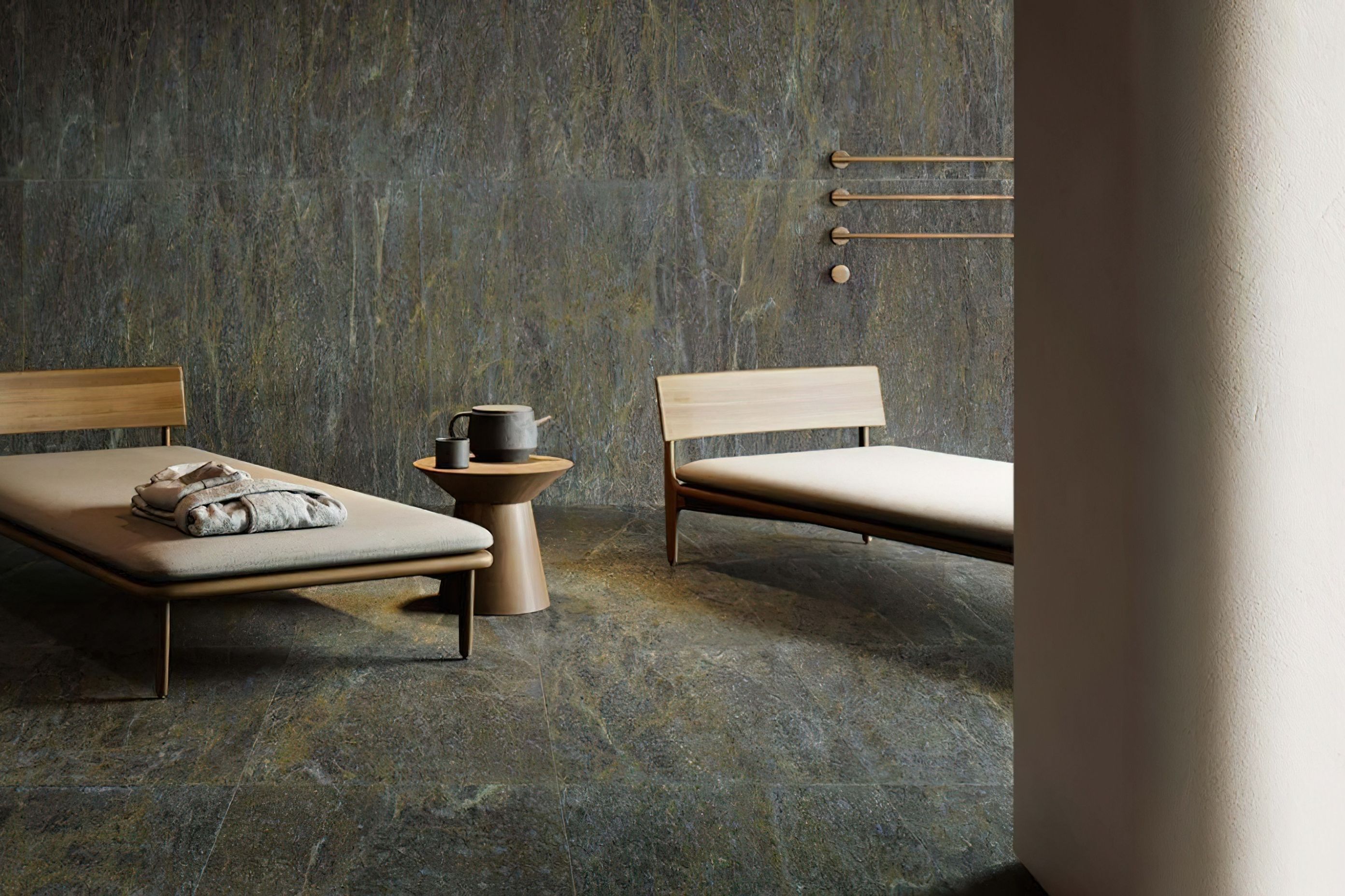 The striking Bedrock collection offers an ideal choice for modern or contemporary styled homes. These bold and timeless tiles are available in an impressive 600 x 1200mm size, allowing for luxuriously rich and seamless looks throughout a home’s interior spaces. Their warm and varied colouring will create a soothing and tranquil atmosphere especially when paired with a selection of modern neutral tones.