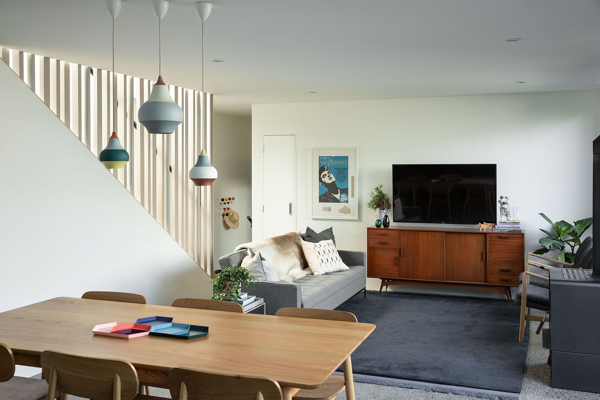 The open-plan dining and living area.