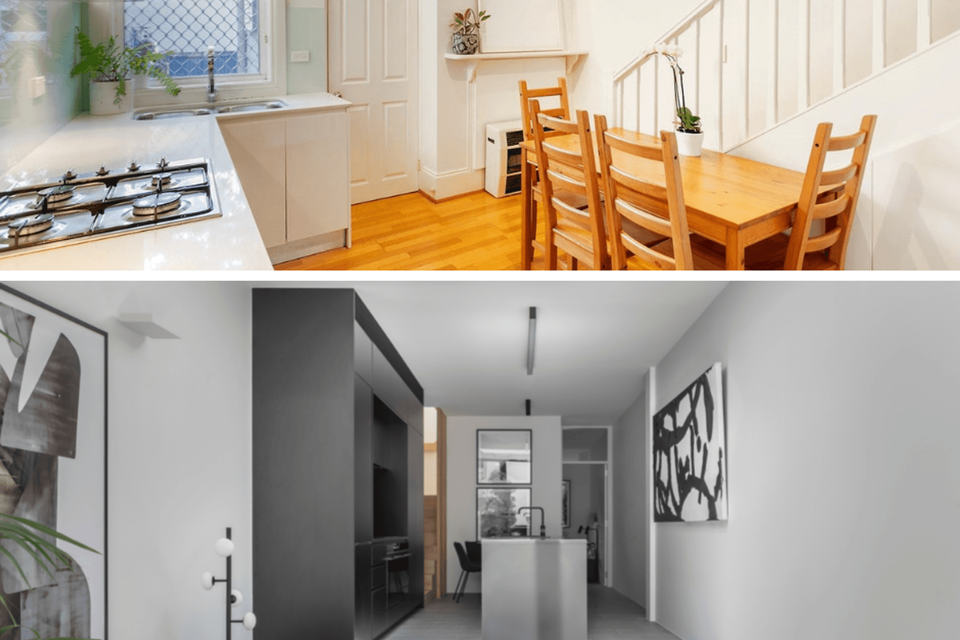 Before and after… the kitchen in the Annandale terrace. After image: Murray Fredericks