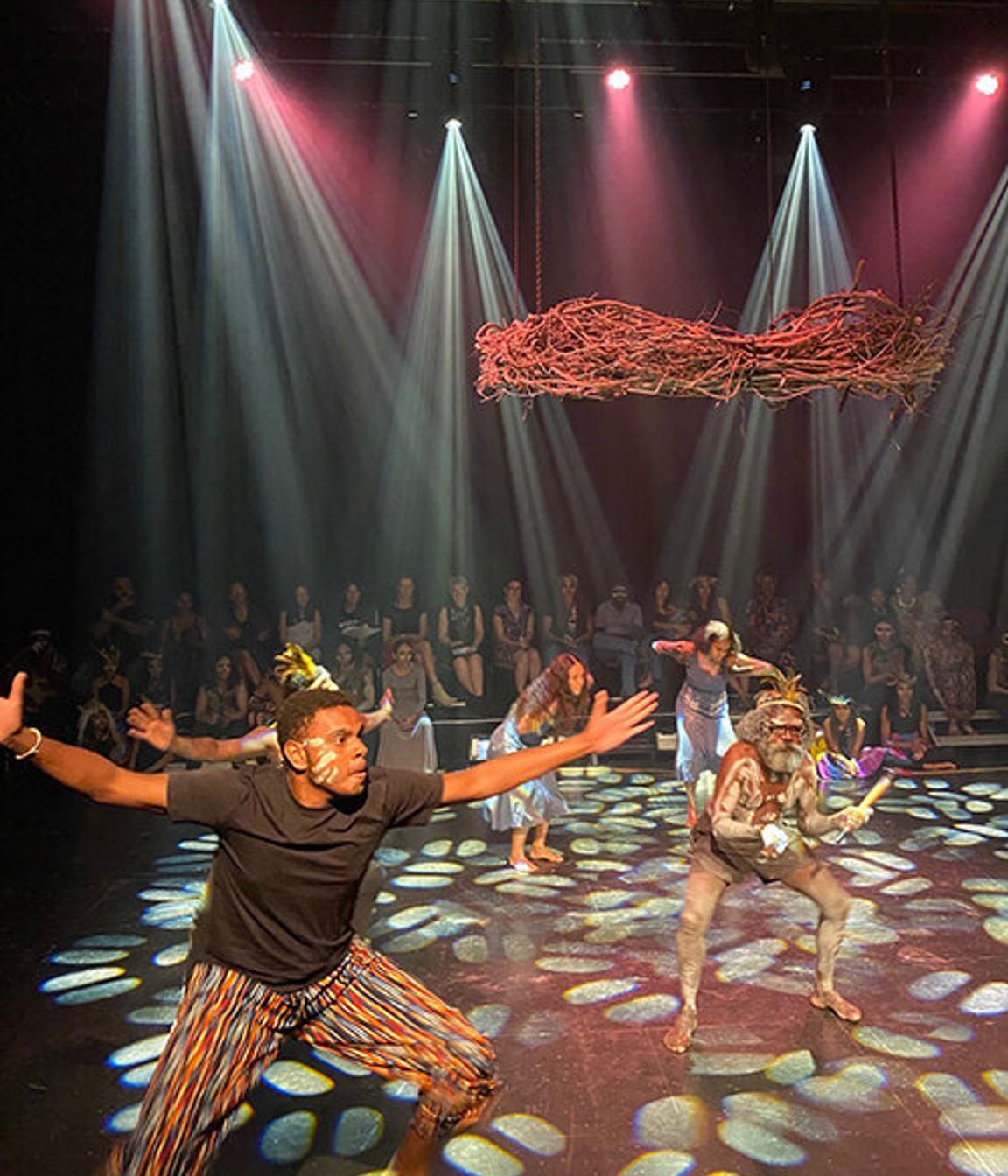 Dancers performing at the Bulmba-ja Centre of Contemporary Arts opening night.