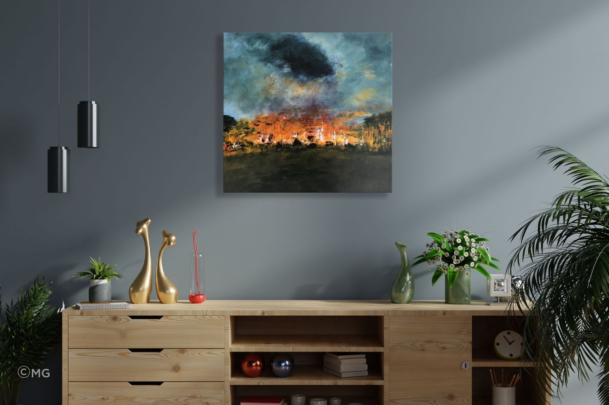 This painting was inspired by the bravery of firefighters in Australia fighting the huge bushfires and putting their lives in danger