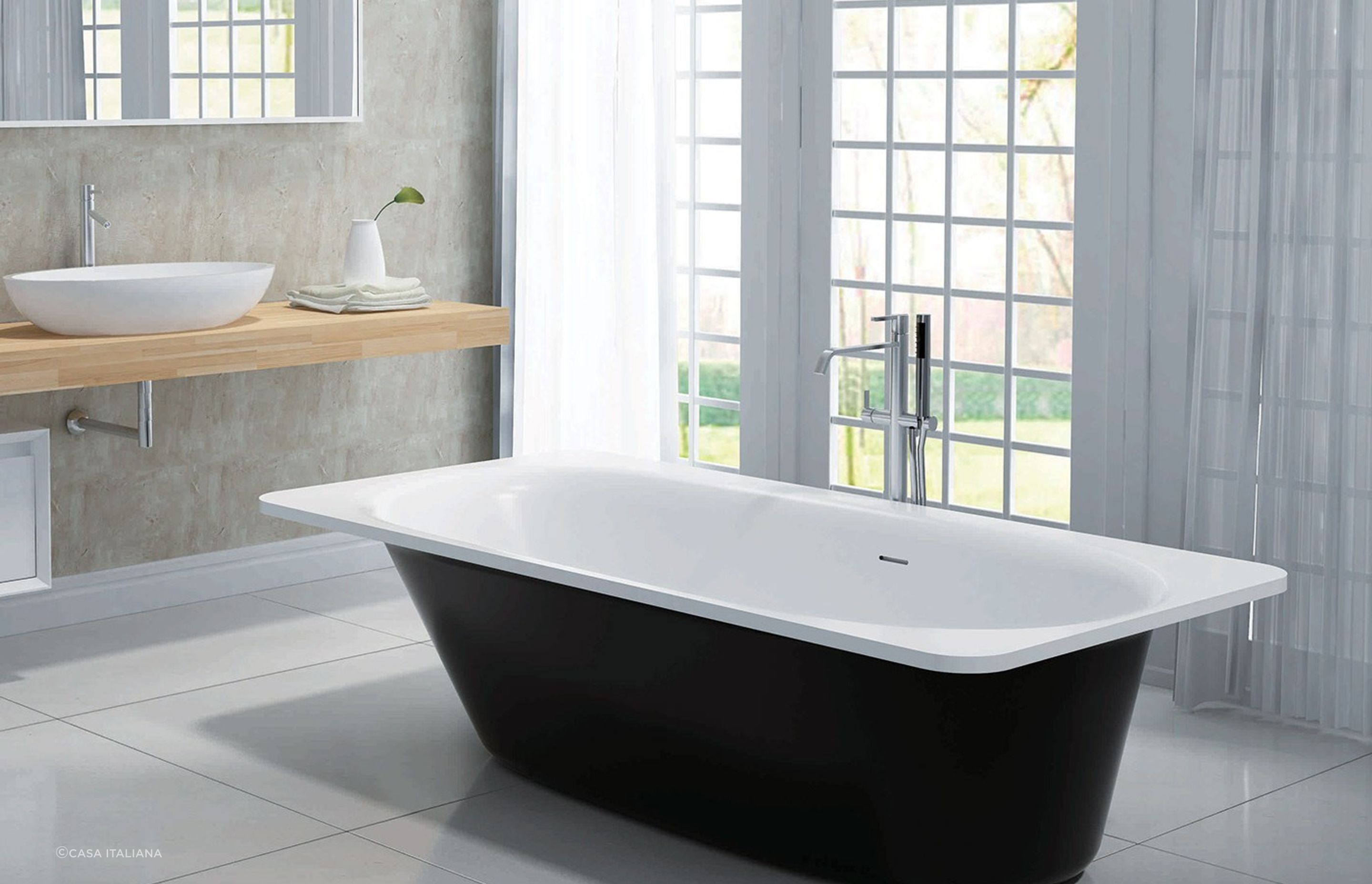 With its almost tapered design, the California Bath is an elegant way to enhance the illusion of space