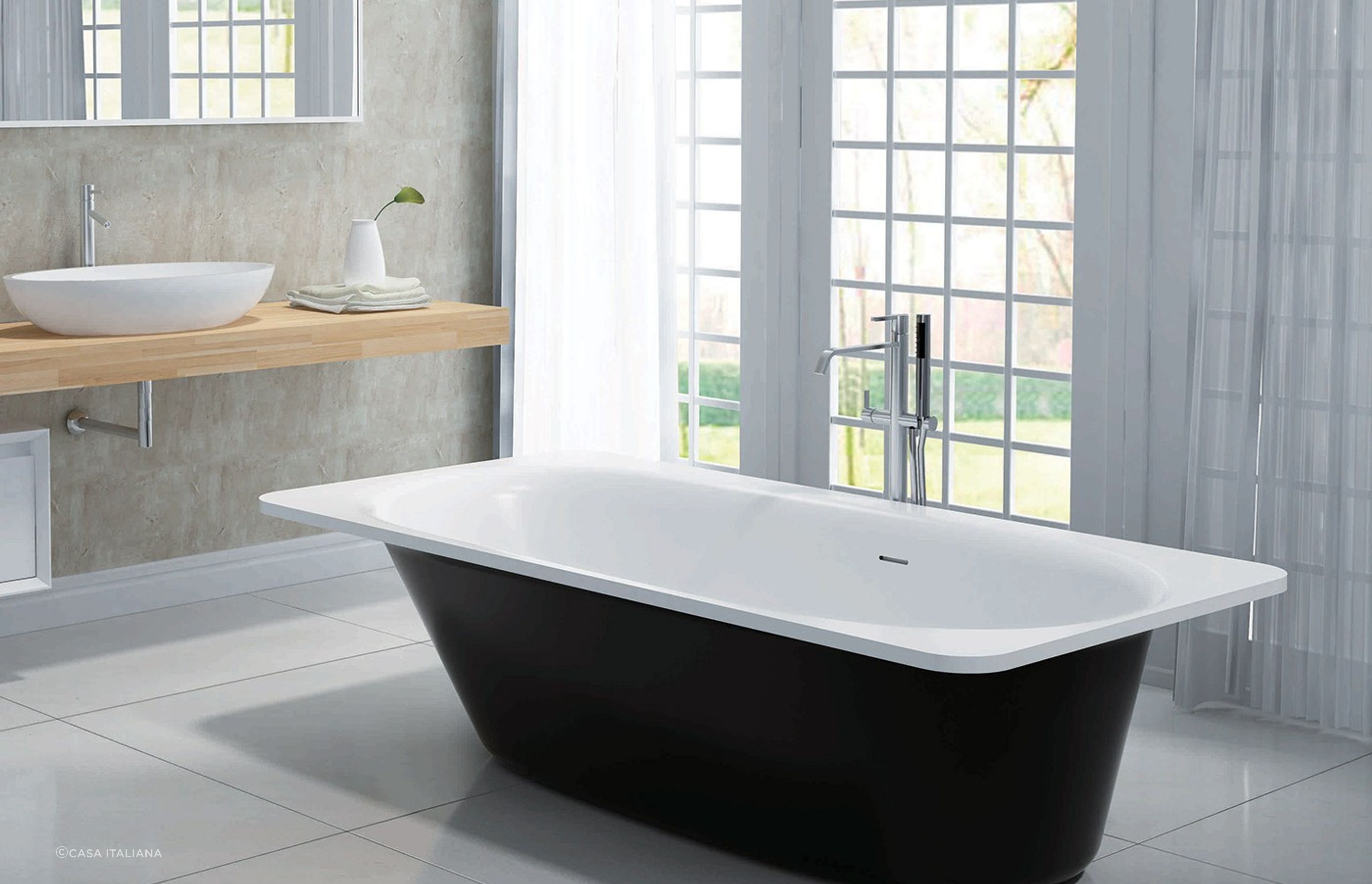 With its almost tapered design, the California Bath from Casa Italiana is an elegant way to enhance the illusion of space.