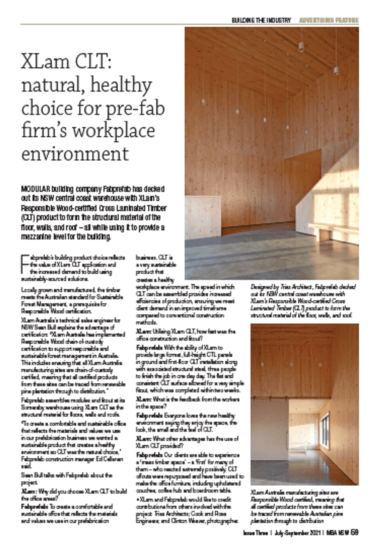 XLam CLT natural, healthy choice for pre-fab firm’s workplace environment