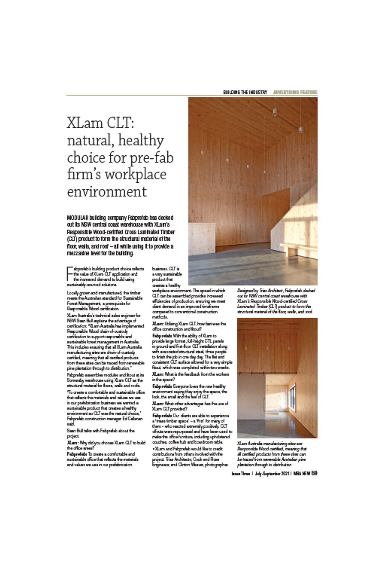 XLam CLT natural, healthy choice for pre-fab firm’s workplace environment