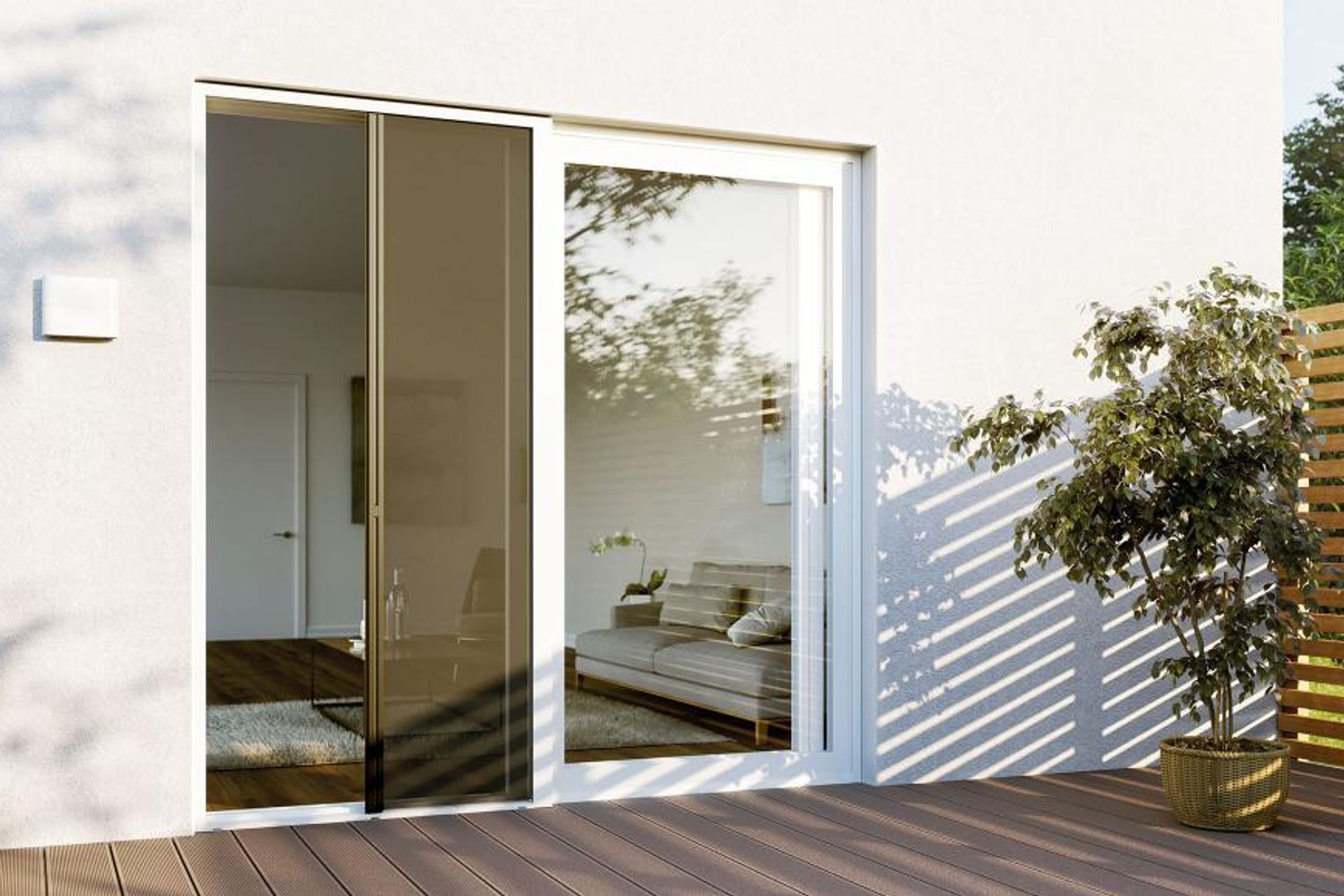 As seen here, the Centor S2 Insect Screen has been externally mounted. The aluminium frame has been powder-coated to match the adjacent joinery.