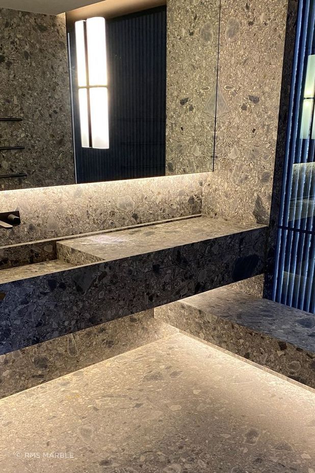 Limestone can be used on bathroom walls, floors and for individual fixtures.