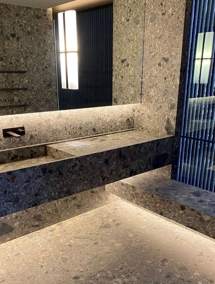 Limestone can be used on bathroom walls, floors and for individual fixtures.