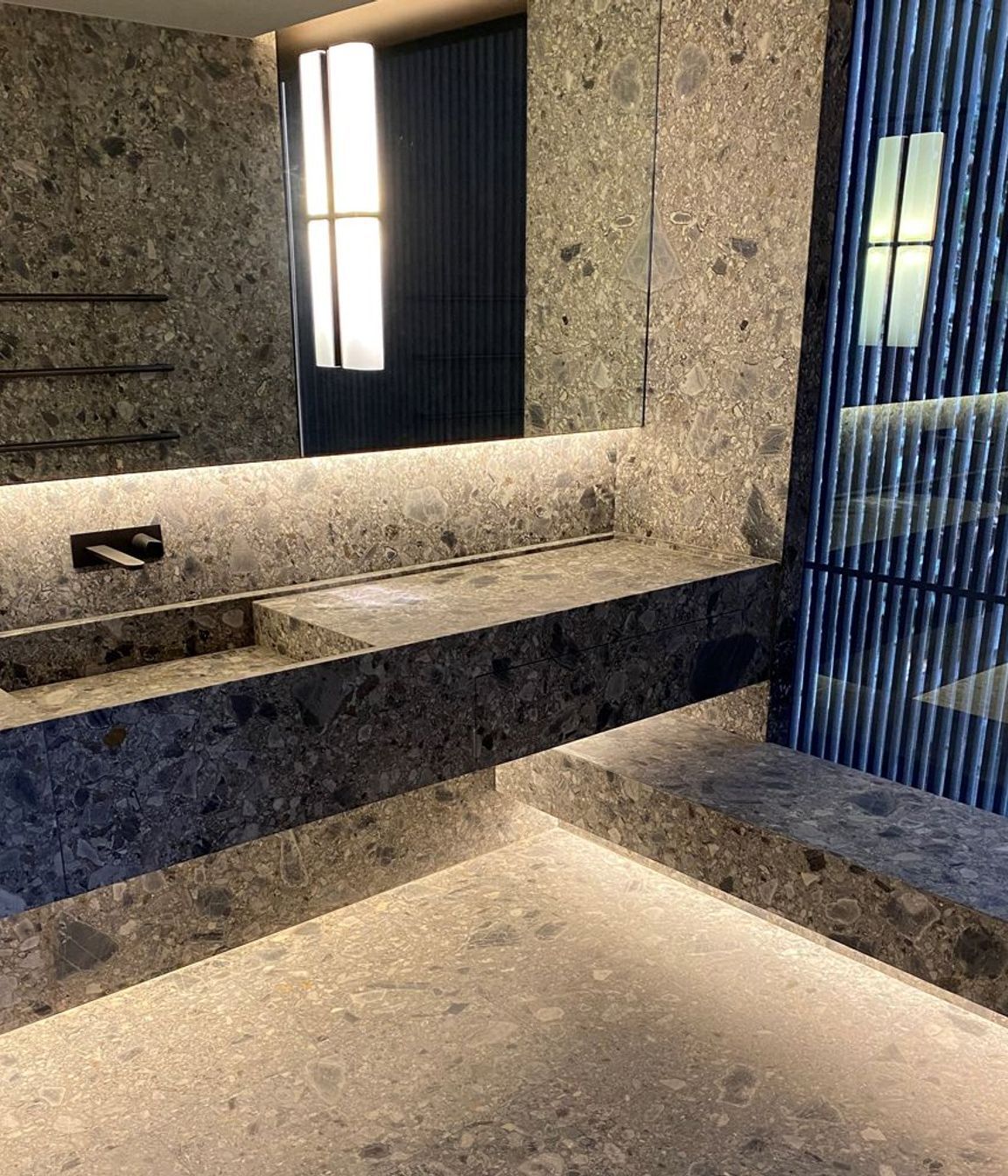 Limestone can be used on bathroom walls, floors and for individual fixtures.