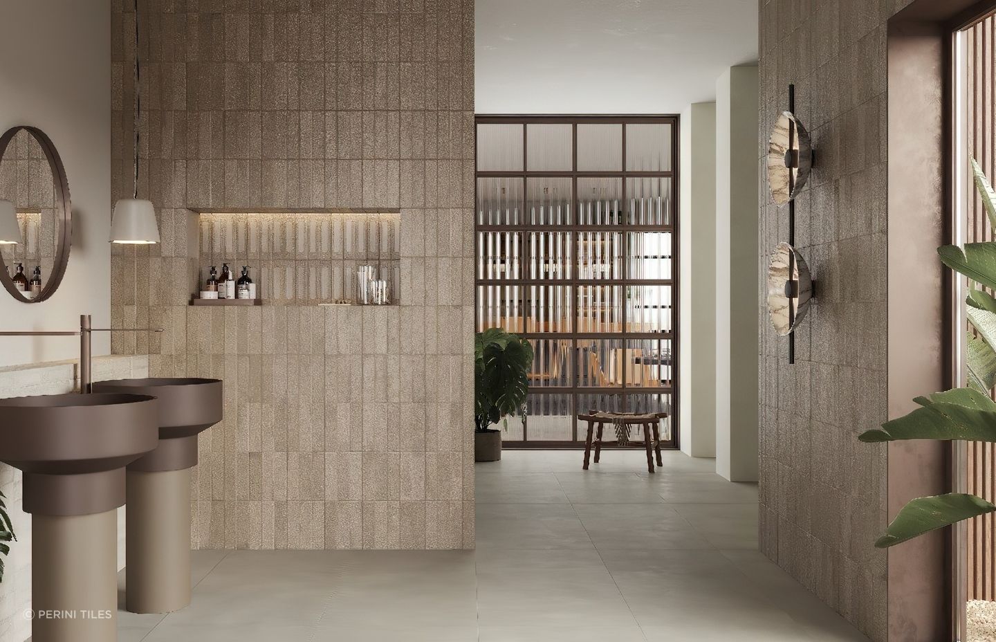 Timeless tile colour choices include beige, white, soft grey or charcoal. These neutral tones will create a rich and warm atmosphere in the home that always be on trend! Our luxe Cinder collection is pictured in this spacious bathroom design, adding a wonderfully tactile element to the space.