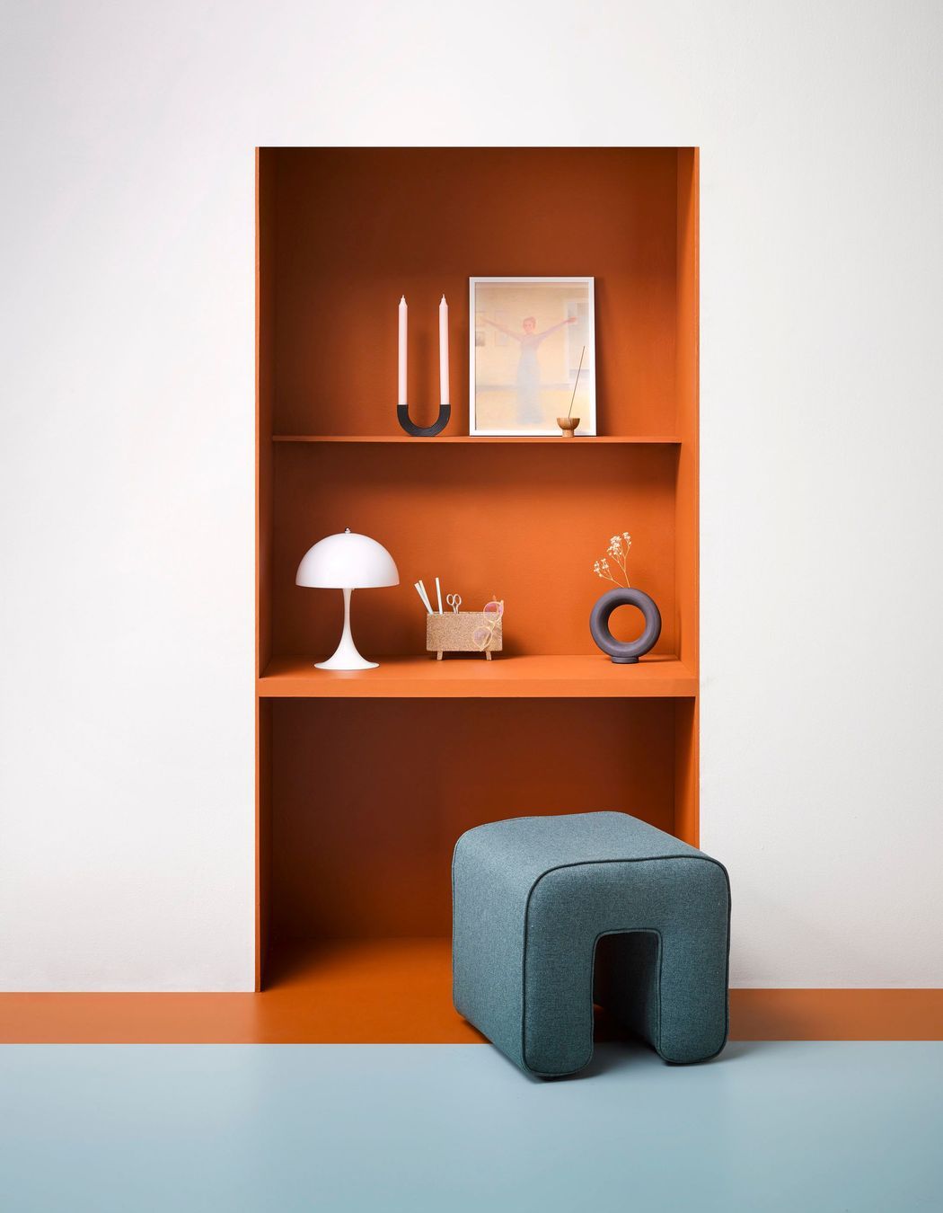 Bold, earthy oranges are ideal for a single feature space, and sit well against blues, greys and white.