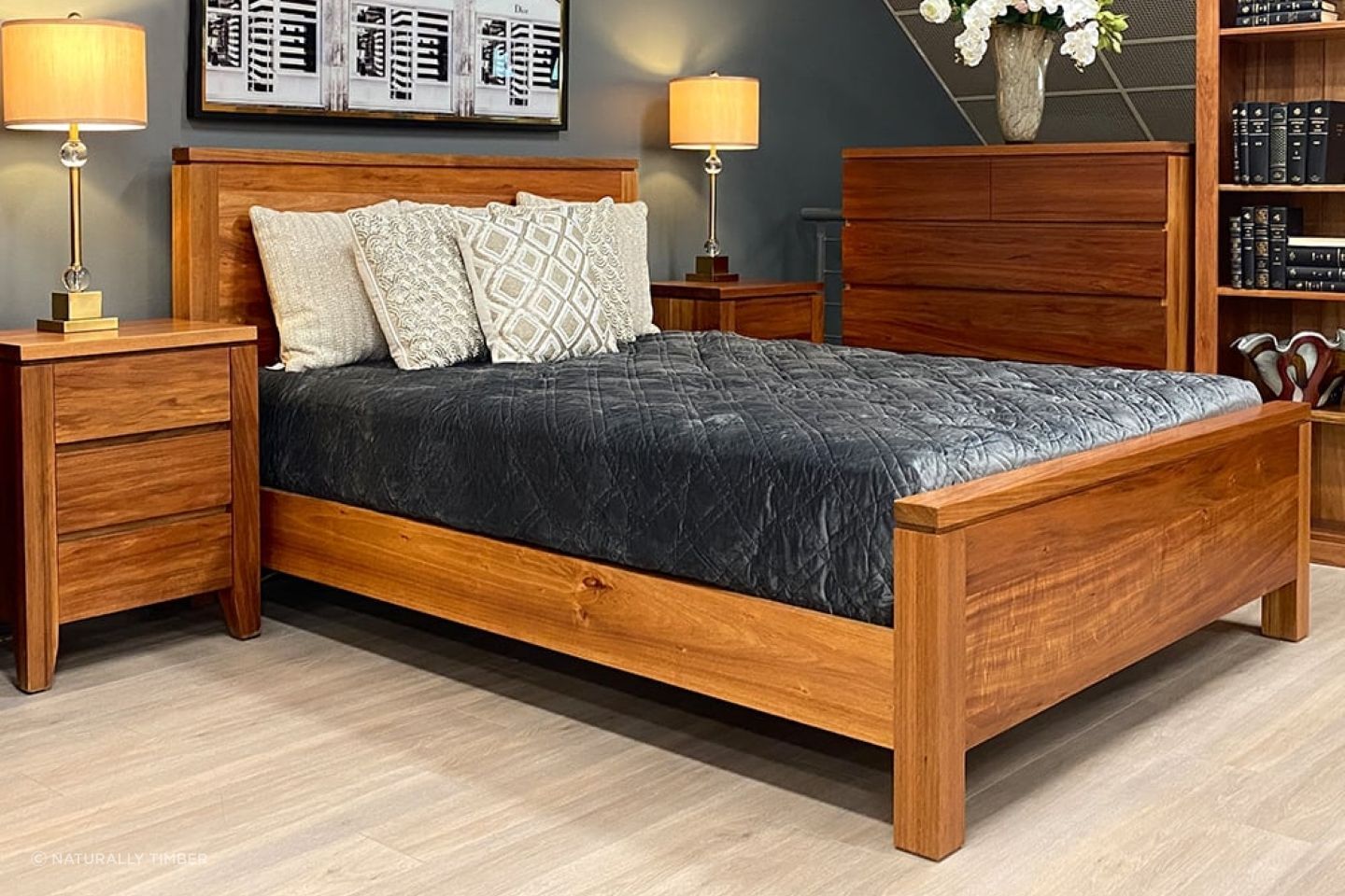 In bedroom renovations, it's common to utilise a consistent material, such as timber, for various fixtures to maintain a cohesive design