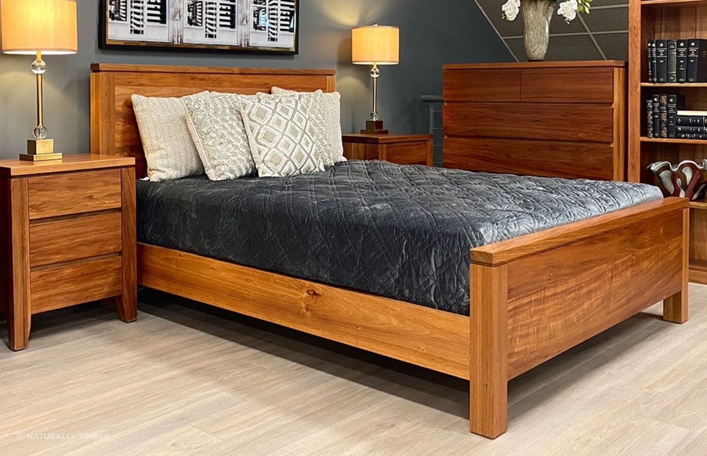 In bedroom renovations, it's common to utilise a consistent material, such as timber, for various fixtures to maintain a cohesive design