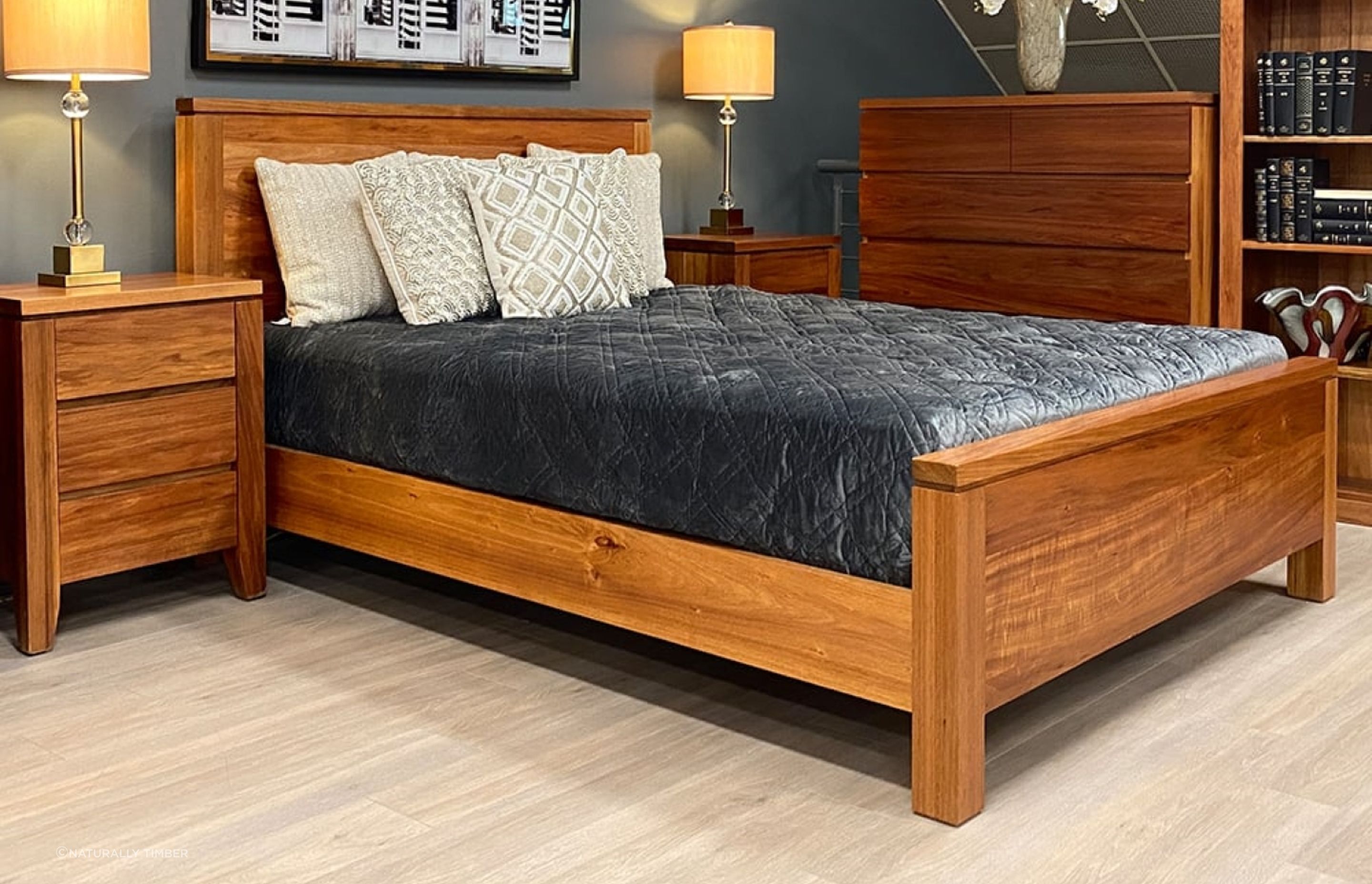 In bedroom renovations, it's common to utilise a consistent material, such as timber, for various fixtures to maintain a cohesive design