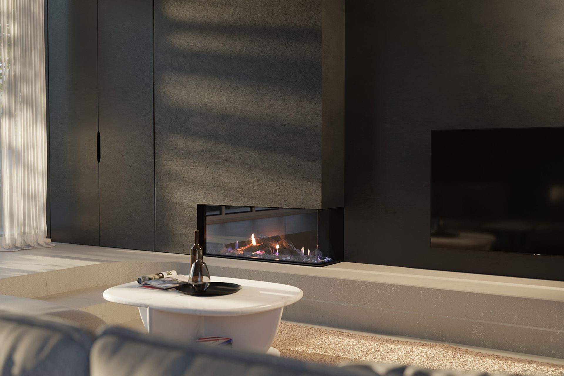 The DN1150 Corner surprises with its off-centre appeal and will give any space a contemporary design edge. See our handy Corner Fireplace Layout Guide for more inspiration on how to include this fireplace into your home or project.