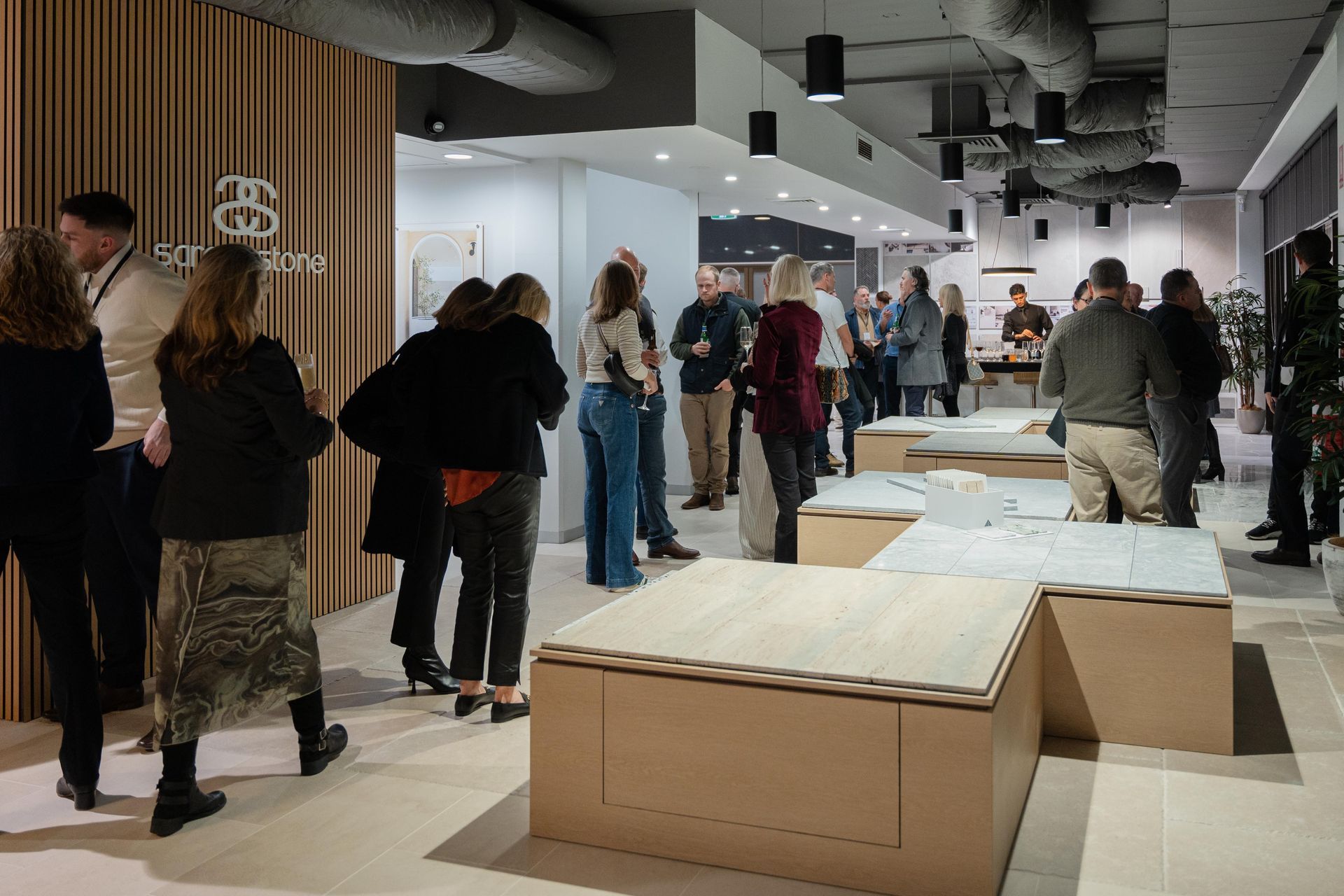 Guests exploring natural stone displays at our May 2025 grand opening. An evening of conversation and connection with Sydney's architecture and design community at our new Artarmon showroom.