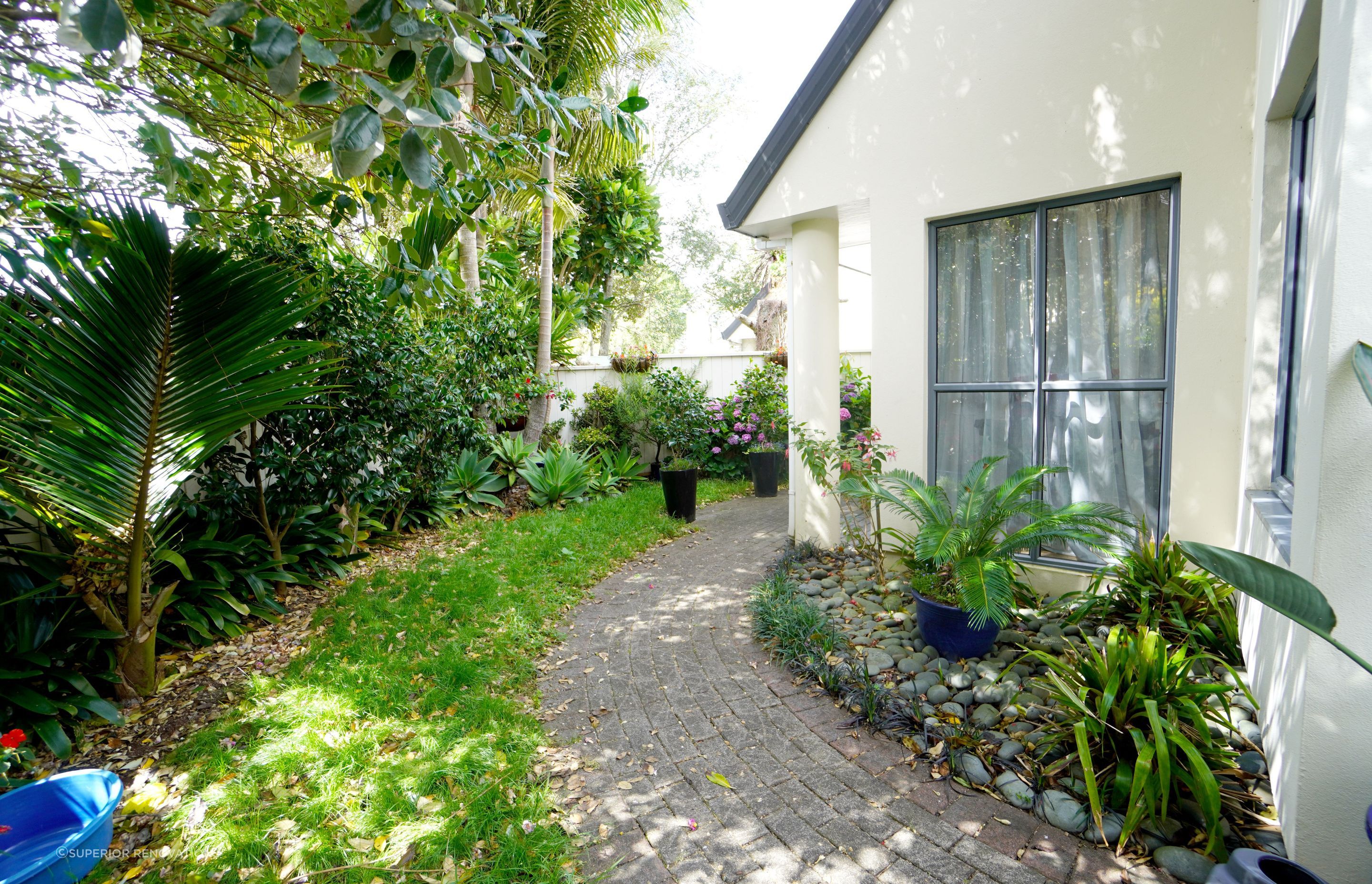Landscaping around the house with quaint pathways and surrounding greenery in Epsom, Auckland