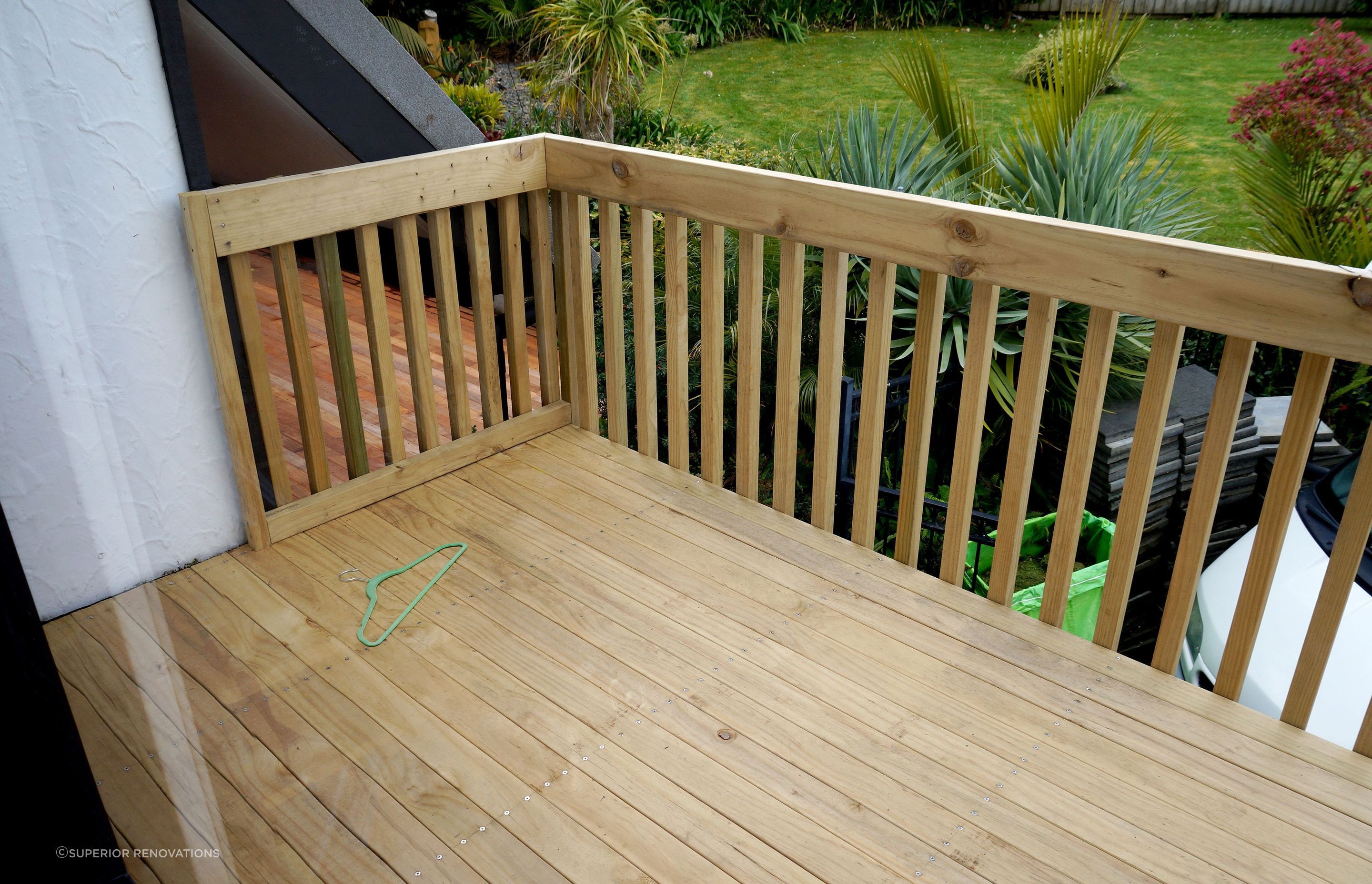 Timber deck built on the second level of the house with Pine which leads from the master bedroom suite.