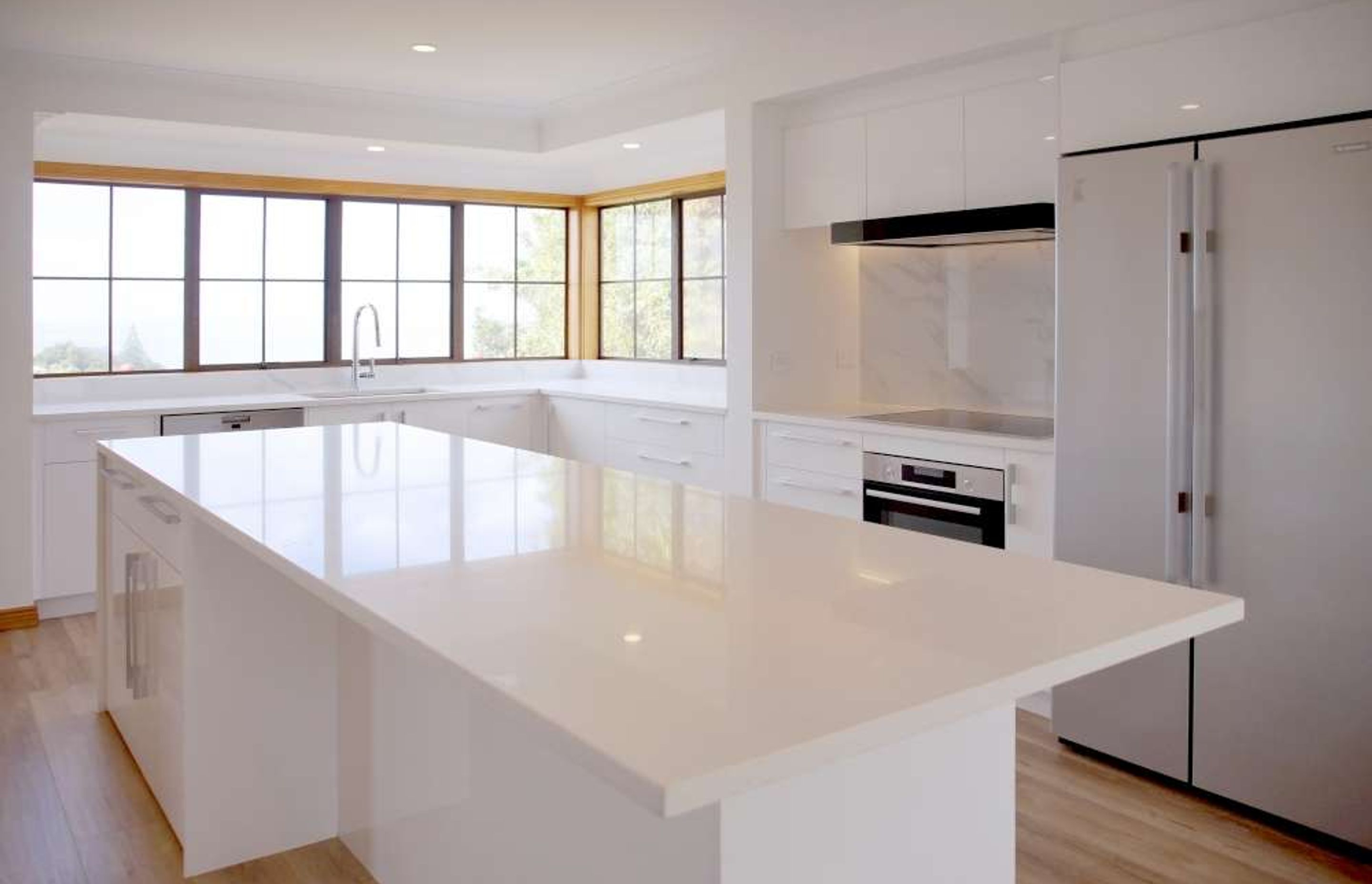 This L-shaped island from our renovation in Blockhouse Bay is installed a good distance from the counters