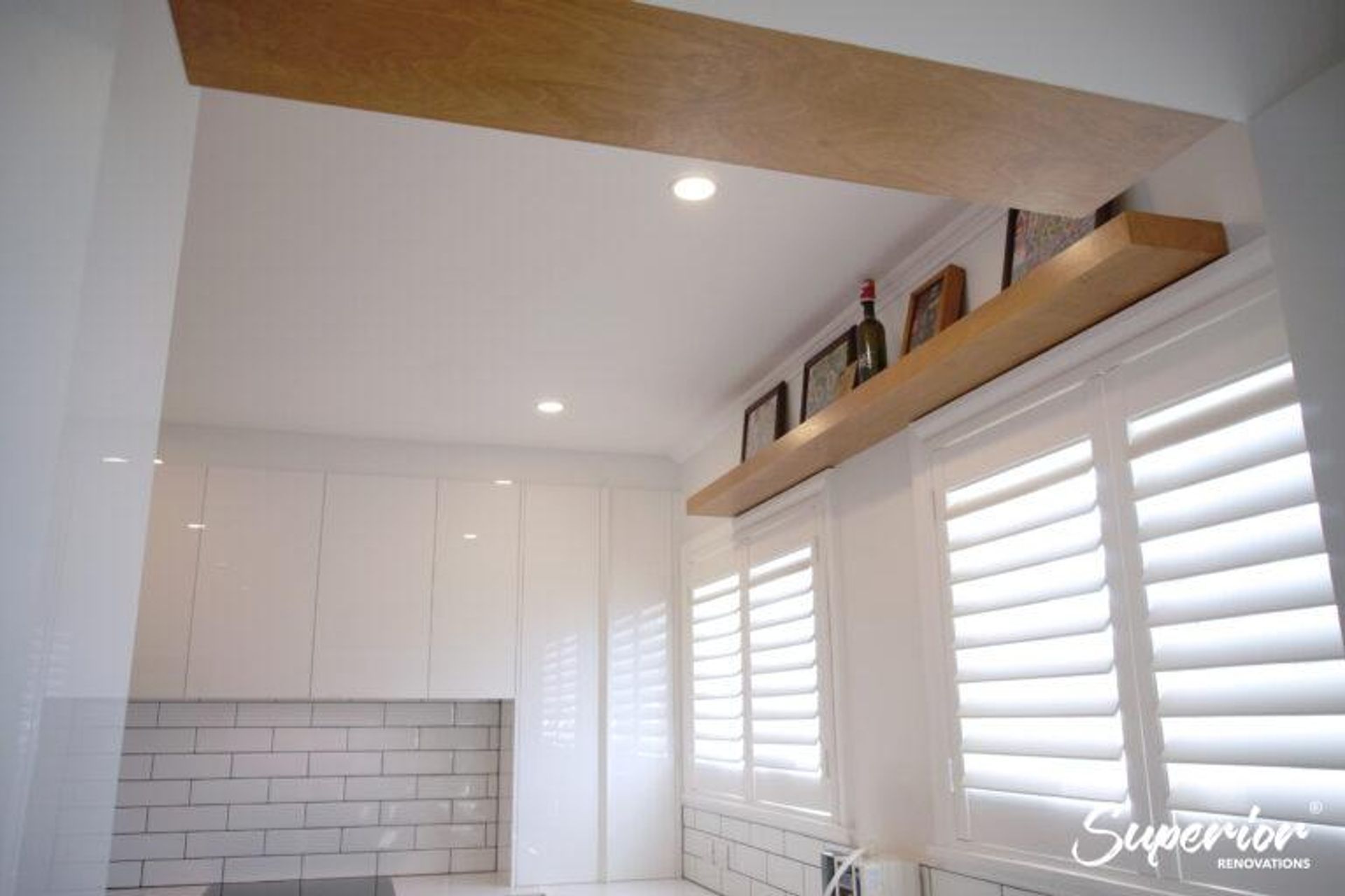 A closer look at the restored floating shelves and accents