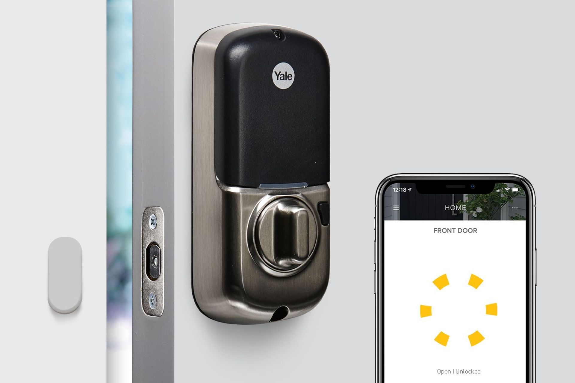 The DoorSense feature automatically checks the status of the door and lets you know if it's securely closed and locked.