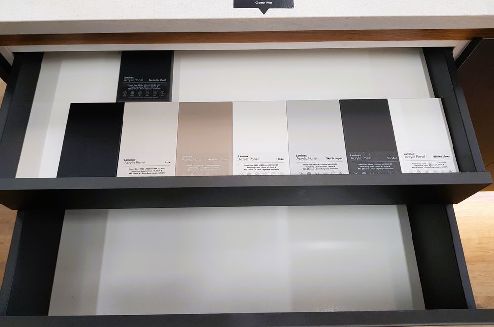 When you open one of our hidden drawers, you will see all the other colours that you can use to customise your kitchen in the style that you would like.